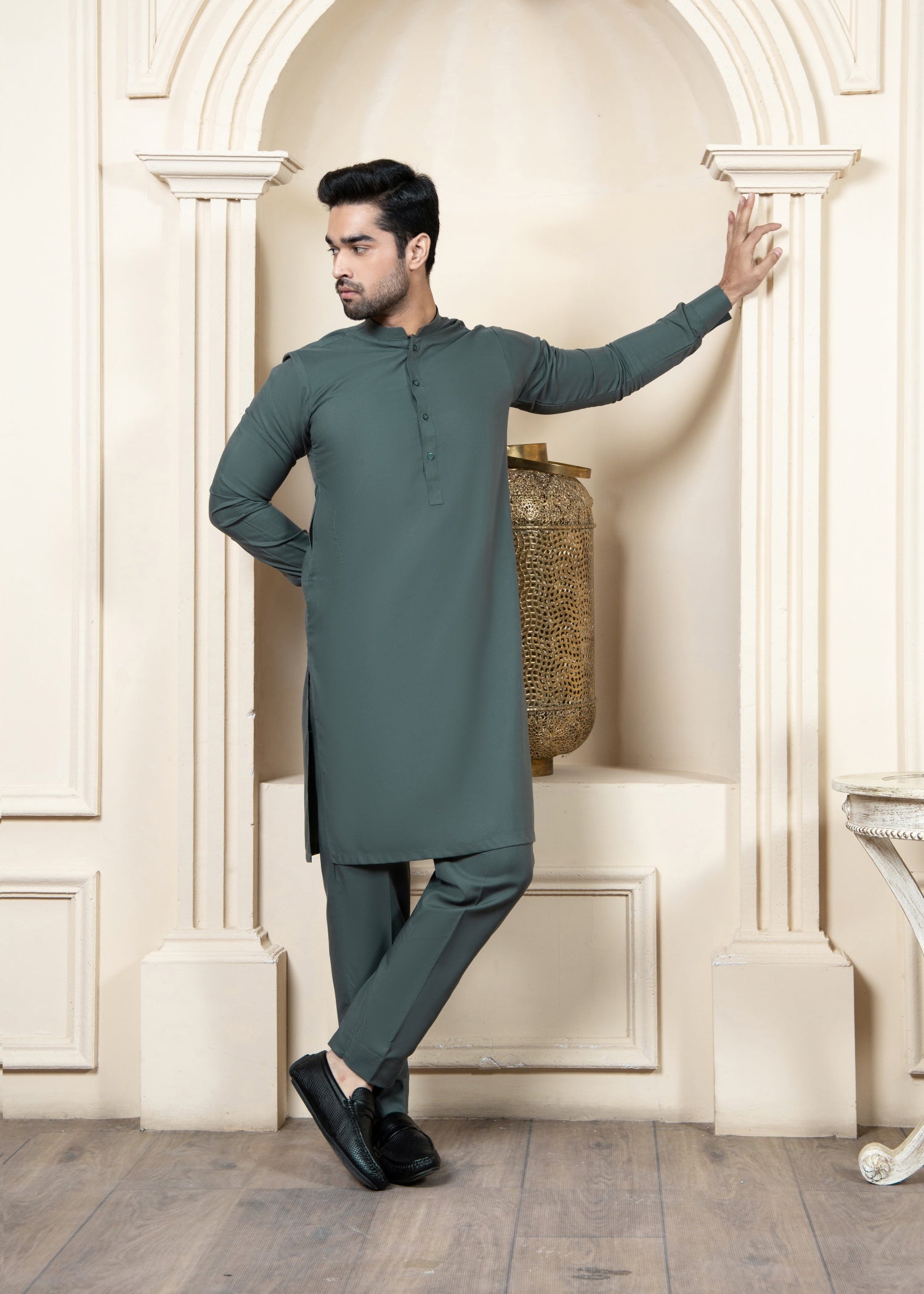 wash & wear Kurta Set in Olive green