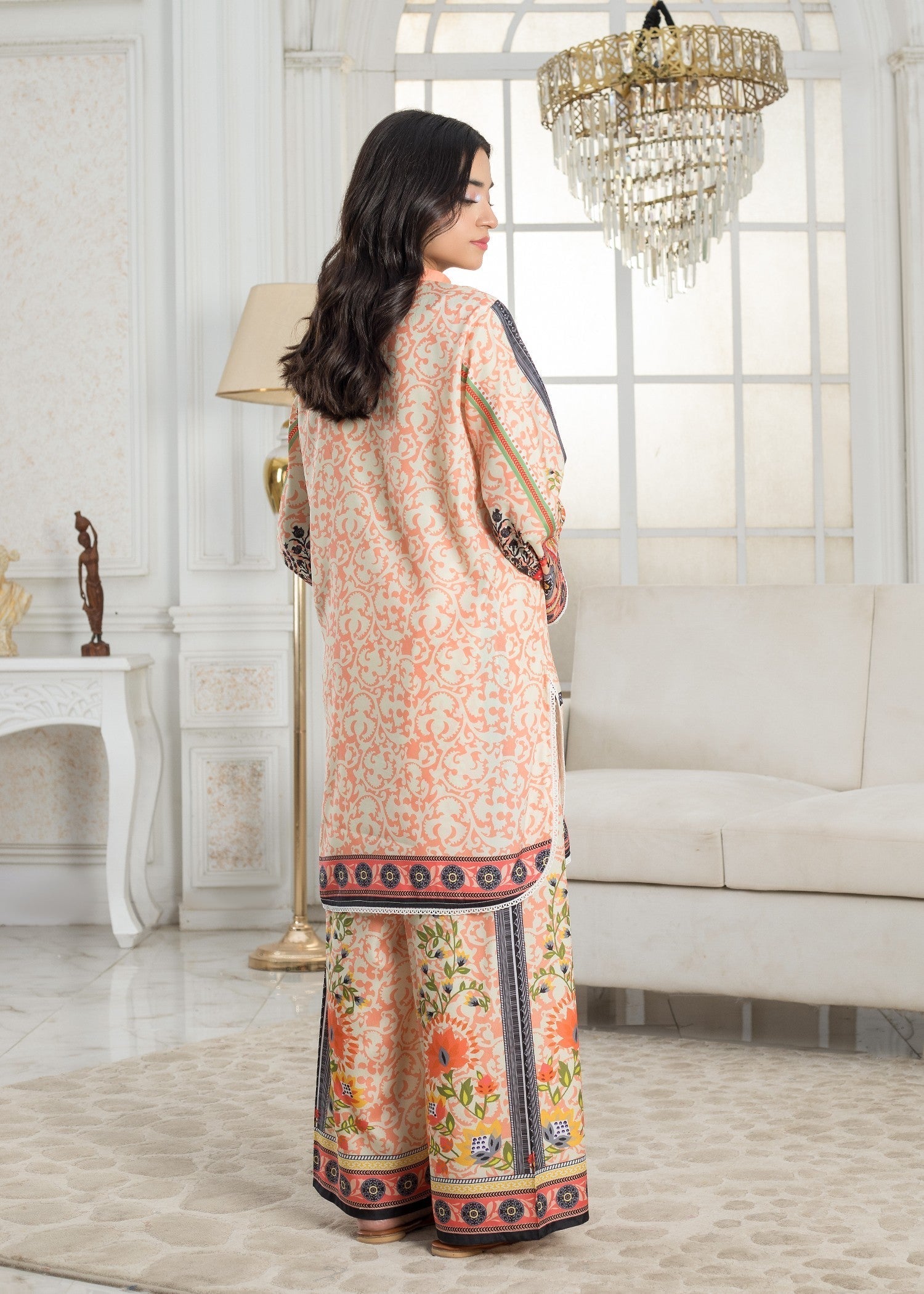 polyester crepe Co Ord Sets in Peach orange