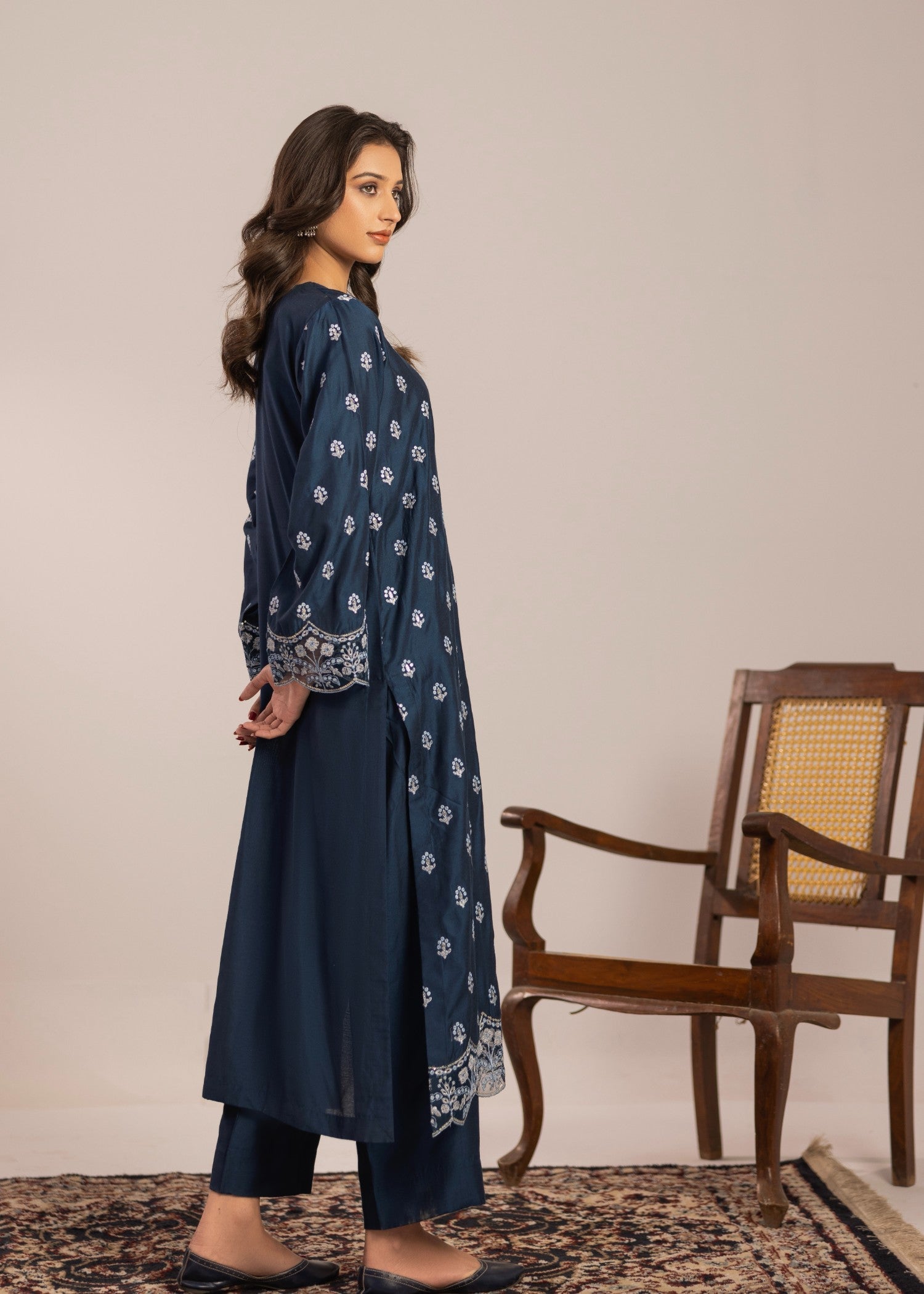 chambray Kurta Set in Blue