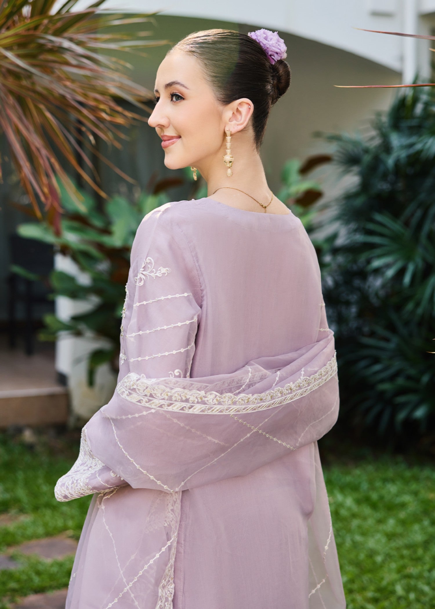 chiffon Kurta Set in Purple ash