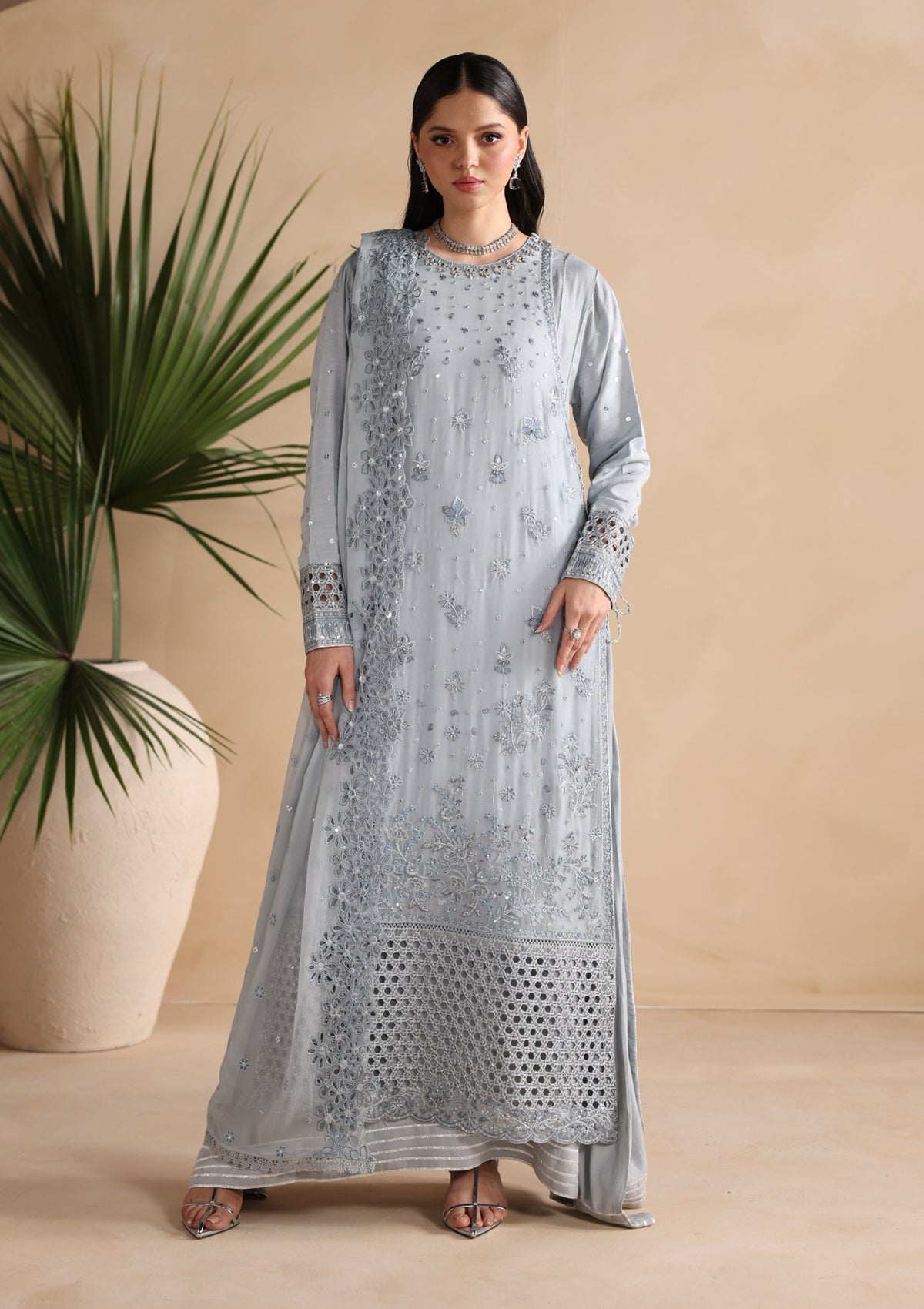 chiffon Kurta Set in Powder blue
