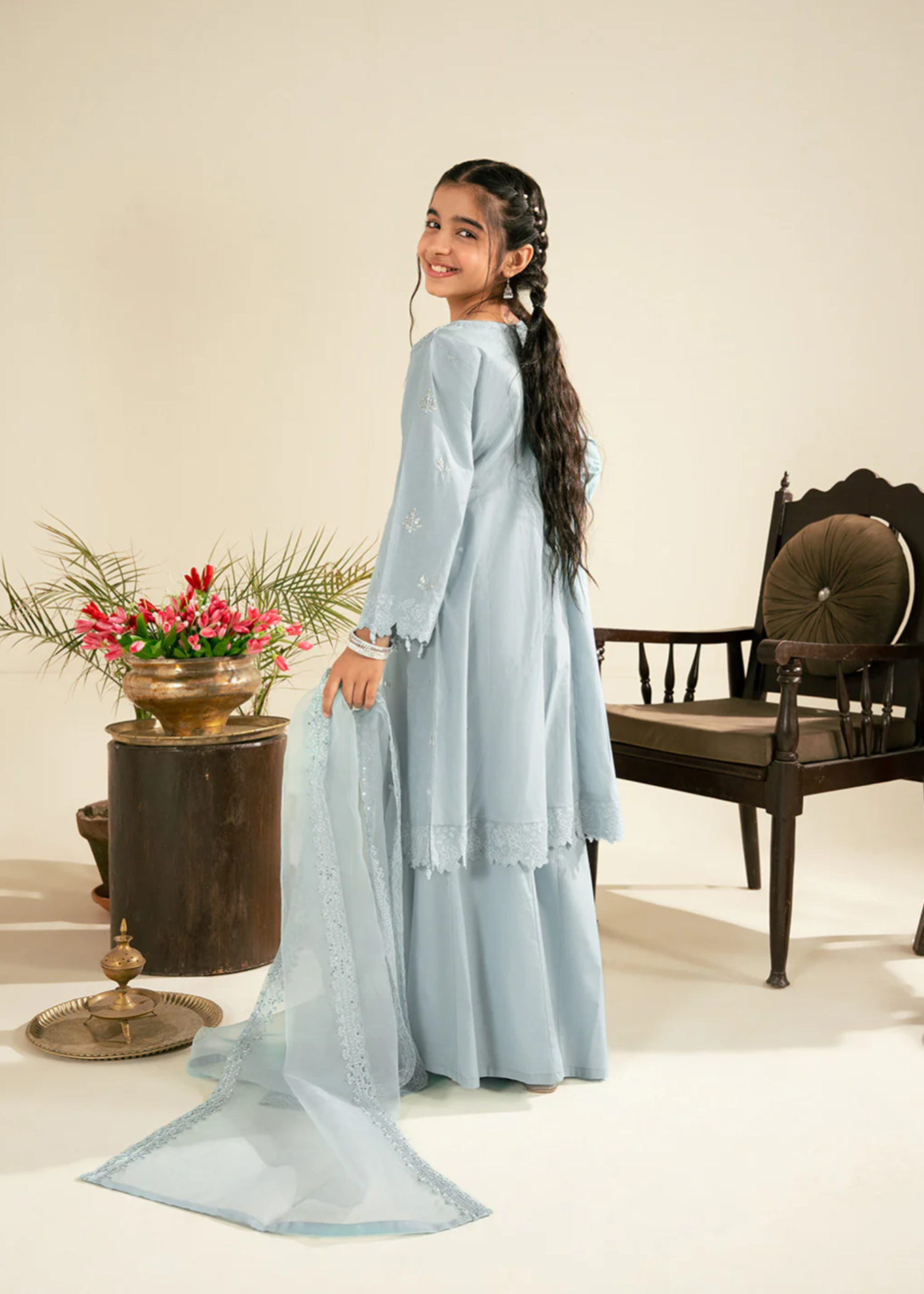 cotton Sharara in Sky blue