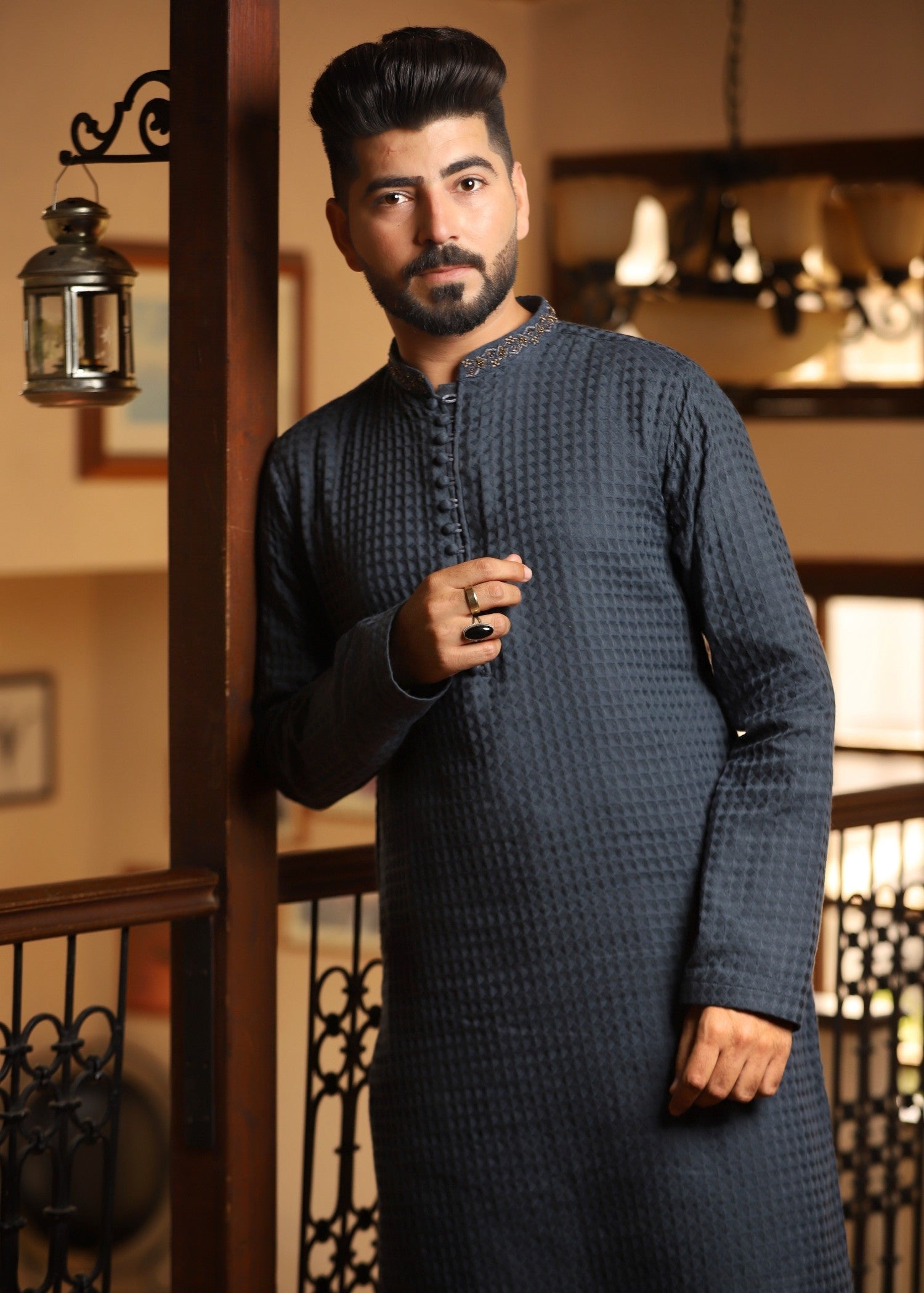 cotton dobby Kurta in Grey