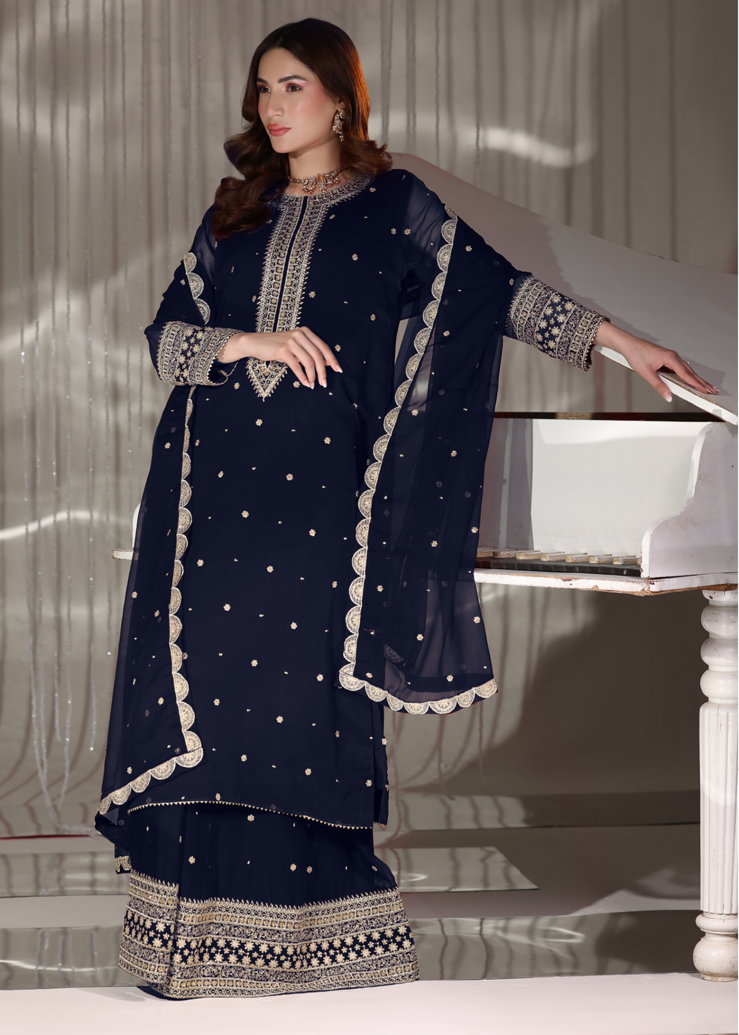 pk chiffon Lehenga in Navy blue