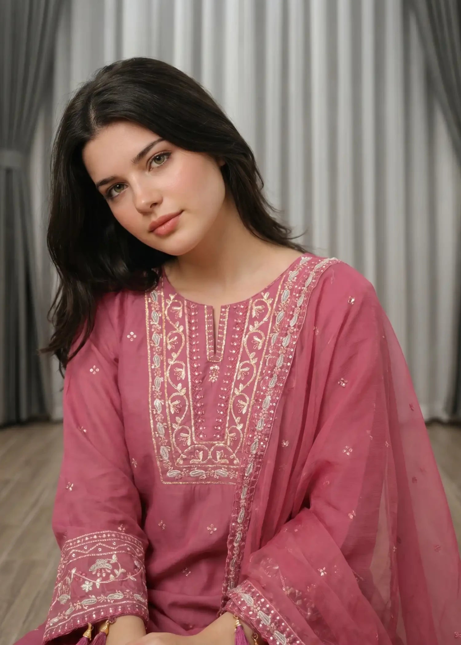 cotton Kurta Set in Strawberry pink