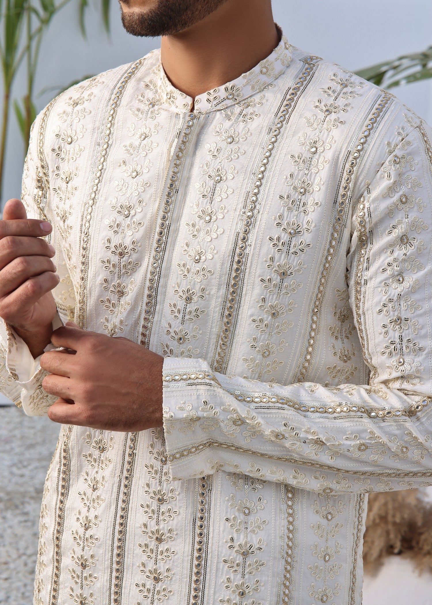 cotton silk Shalwar Kameez in Off-white