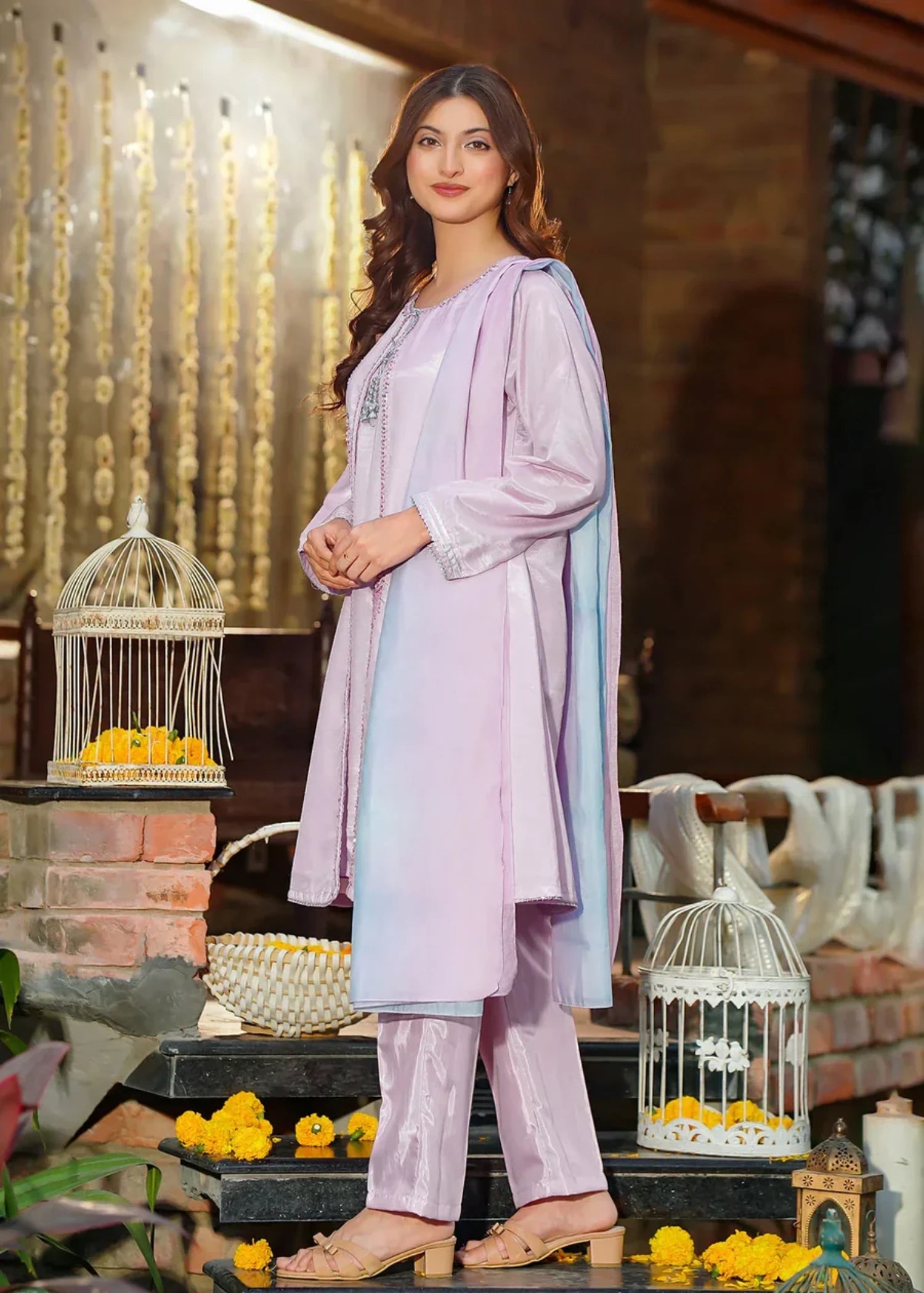 cotton silk Gown in Lilac