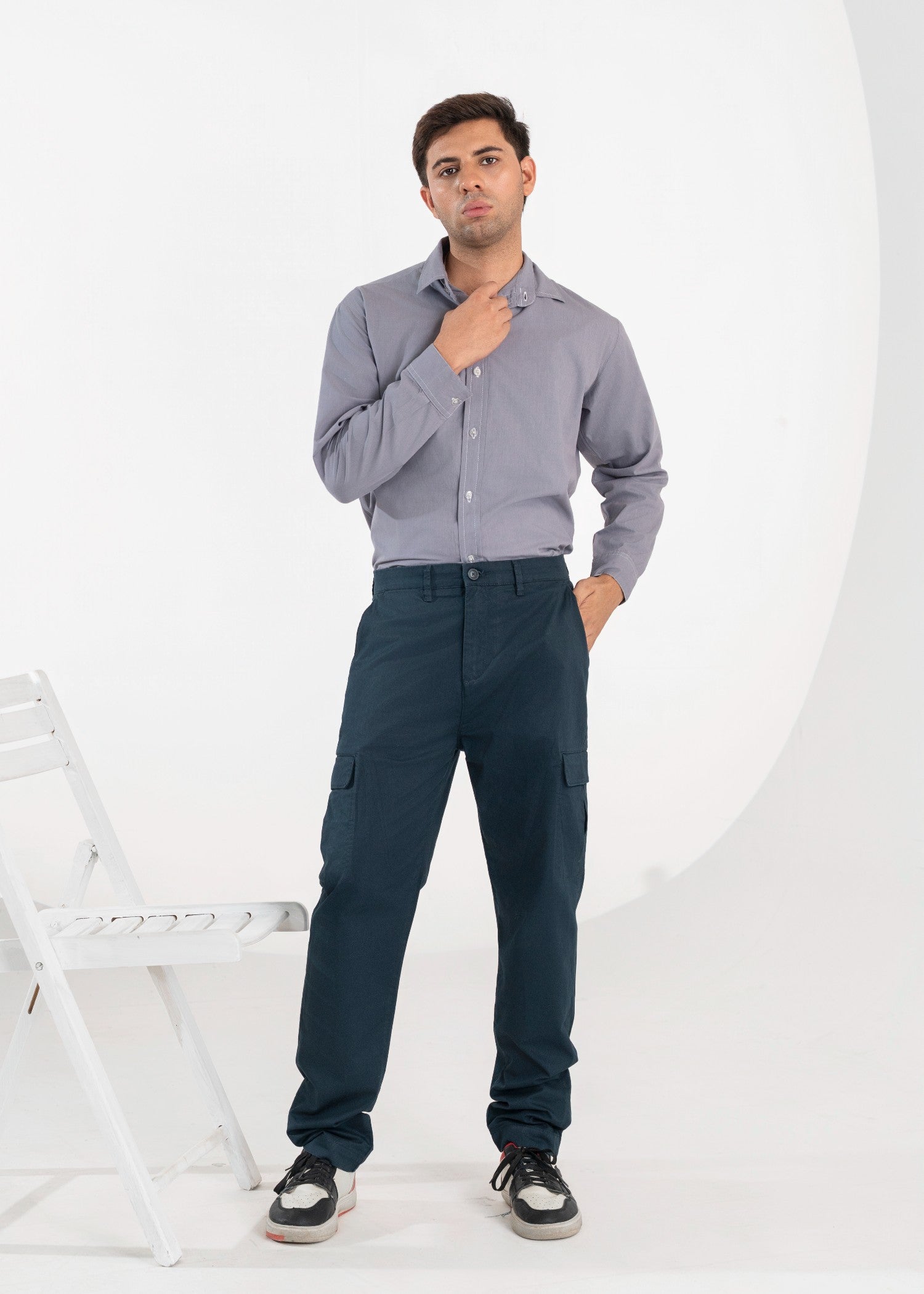 cotton Casual Shirt in Steal grey