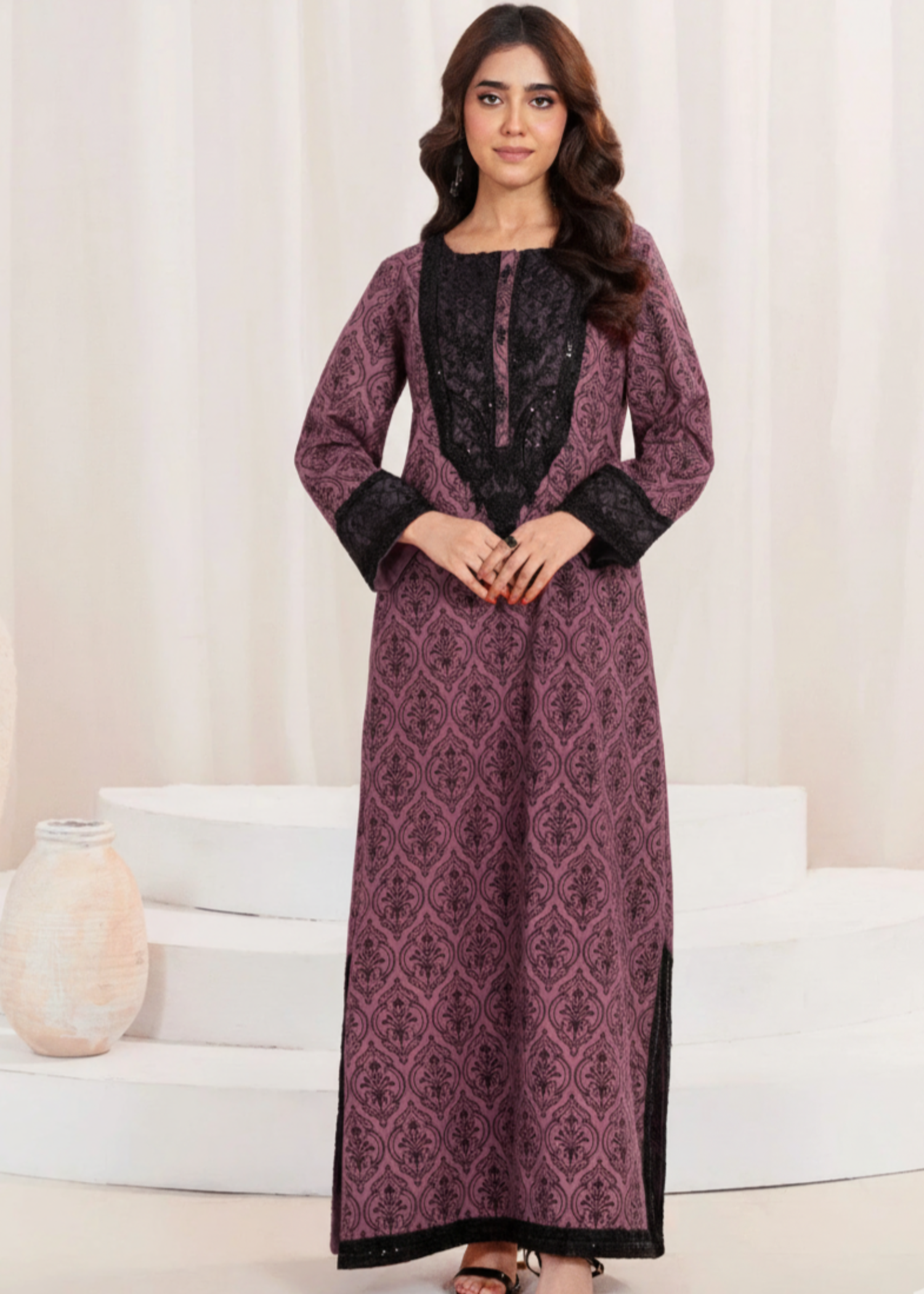 dhanak Kurta Set in Mauve pink