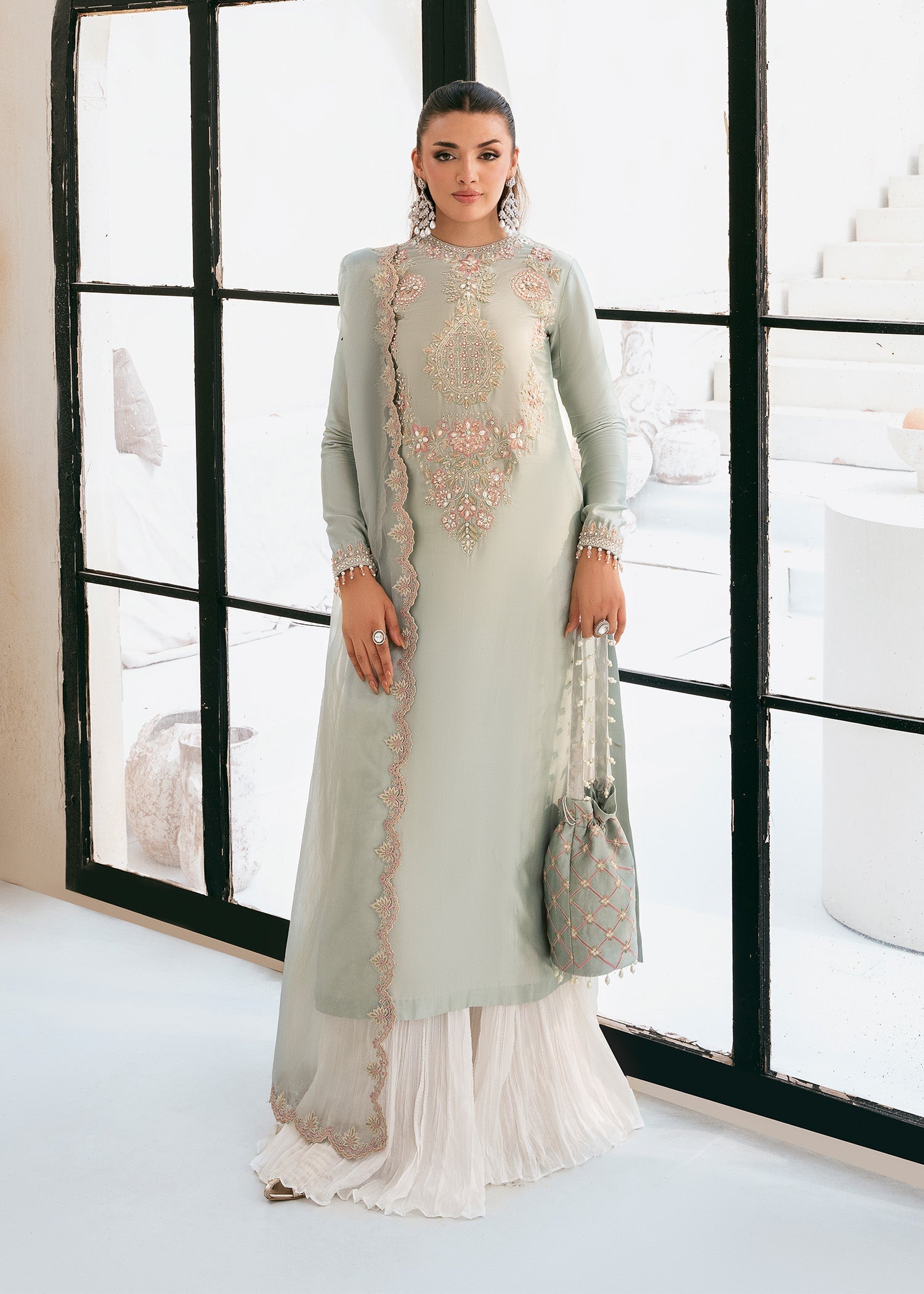 raw silk Sharara in Ice blue