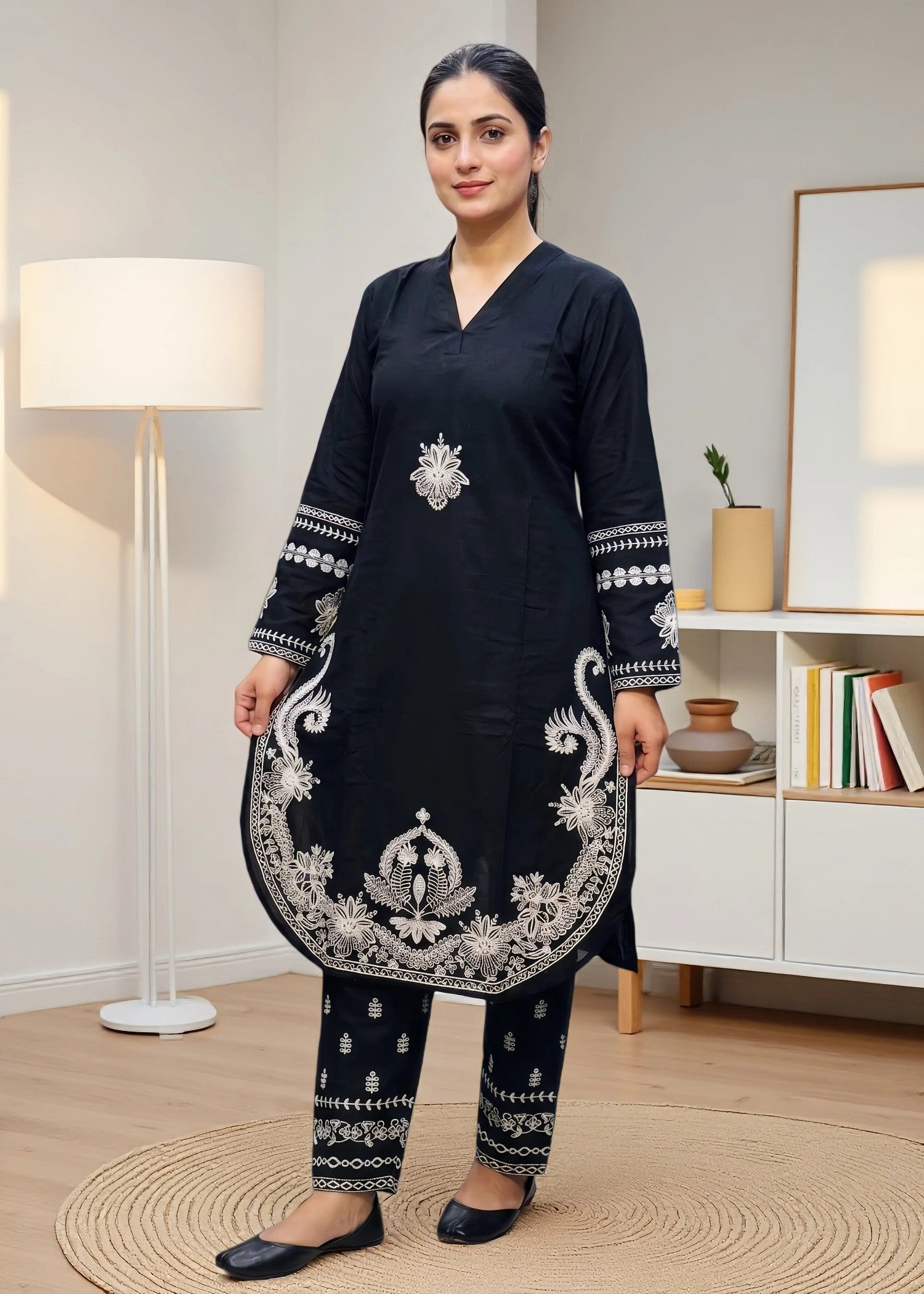 pure linen Kurta Set in Black