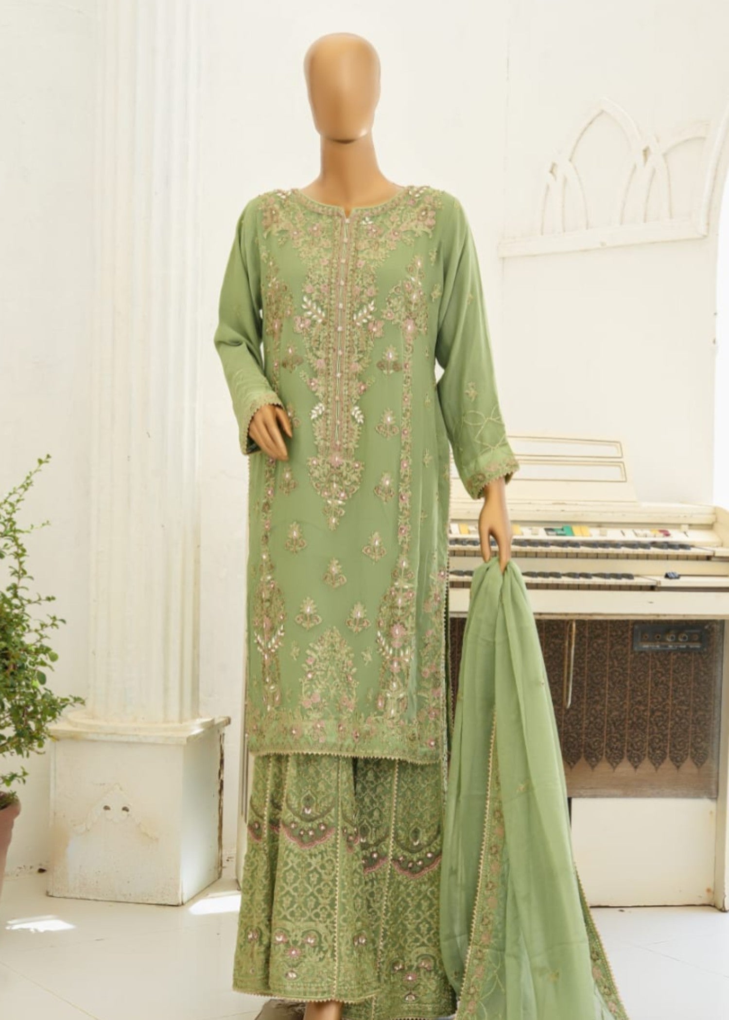 chiffon Sharara in Apple green