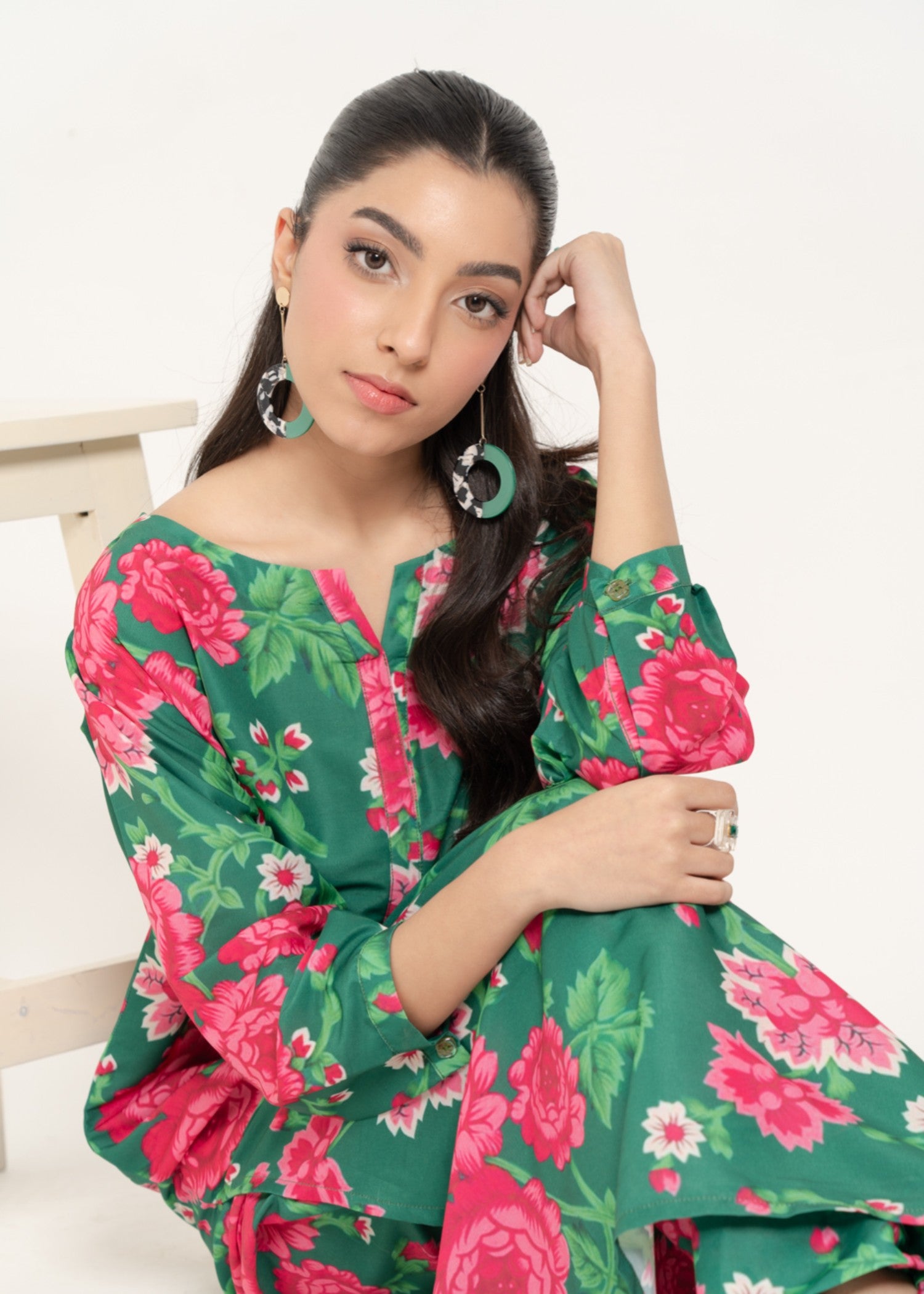 silk finish lawn Co Ord Sets in Green
