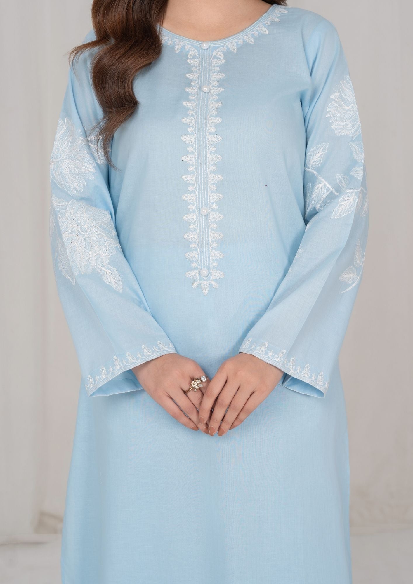 lawn Kurta Set in Ice blue