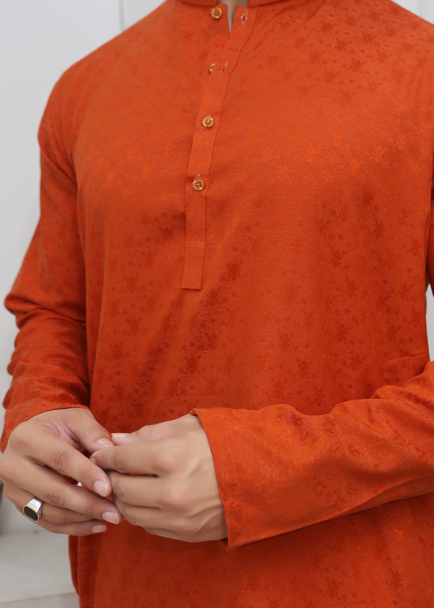cotton jamawar Kurta in Rust orange