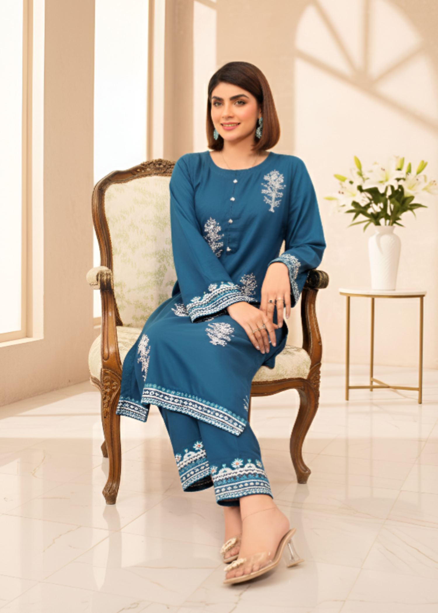 linen Kurta Set in Teal