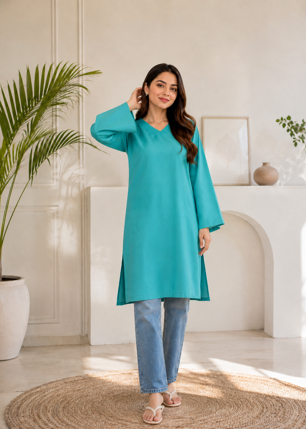 linen Kurti in Parrot green
