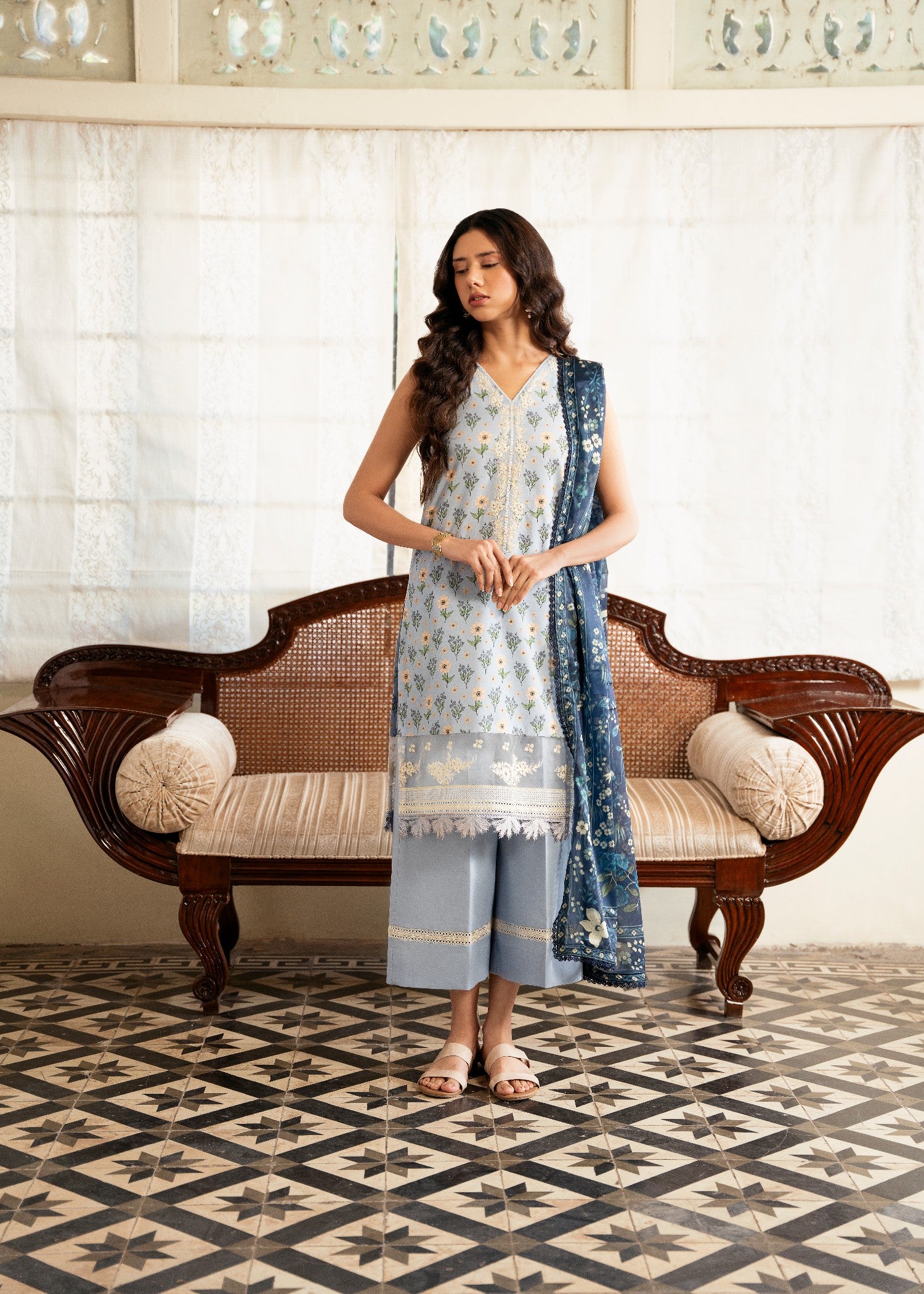 pure cotton Unstitched in Sky blue