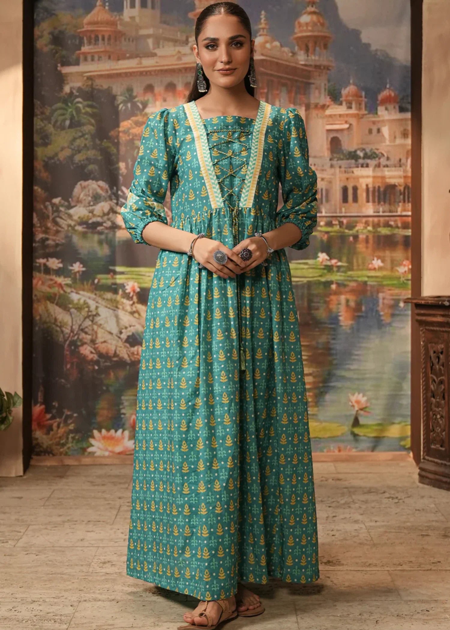 khaddar Unstitched in Sea green