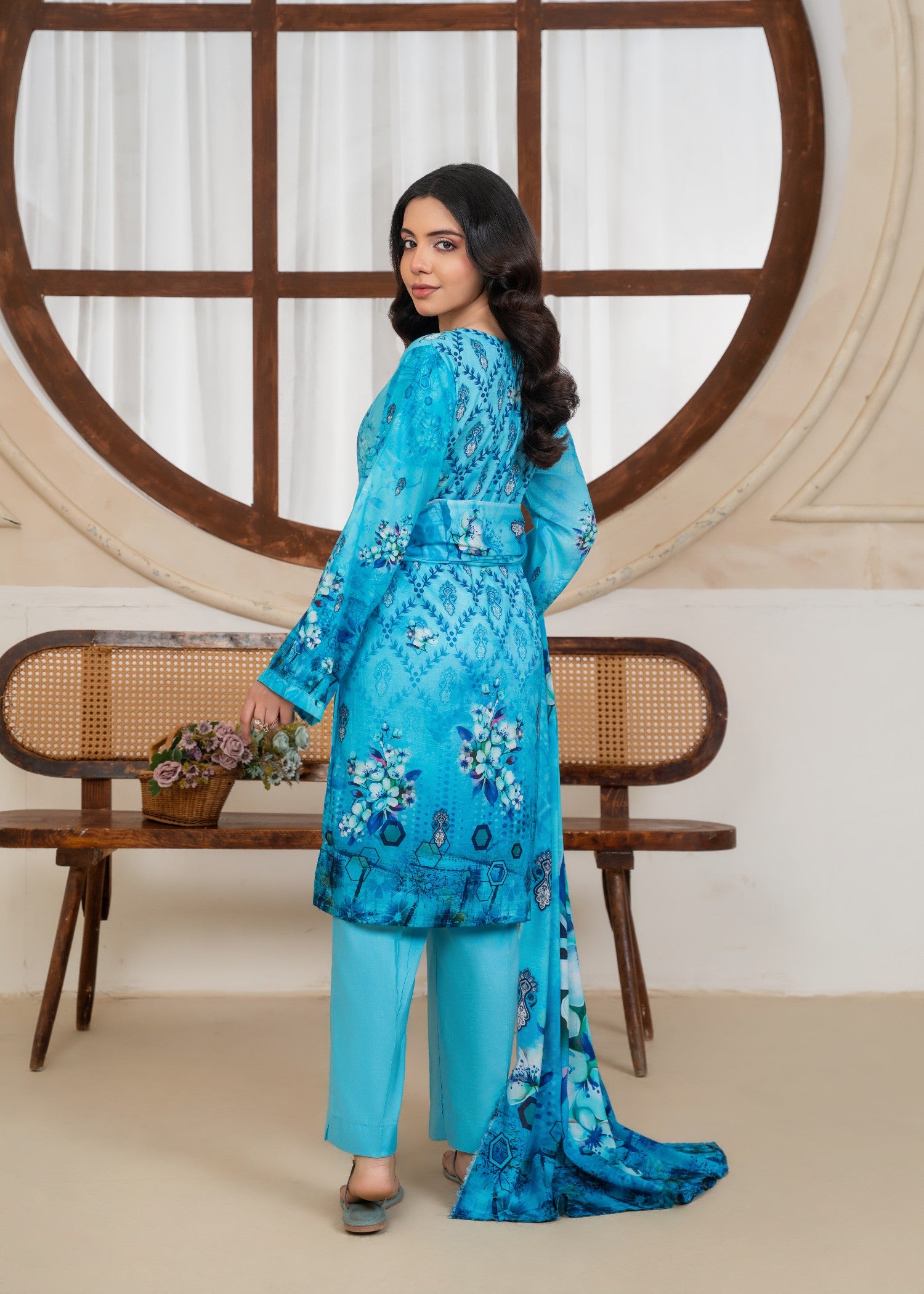 viscose linen Kurta Set in Sky blue, dark cyan