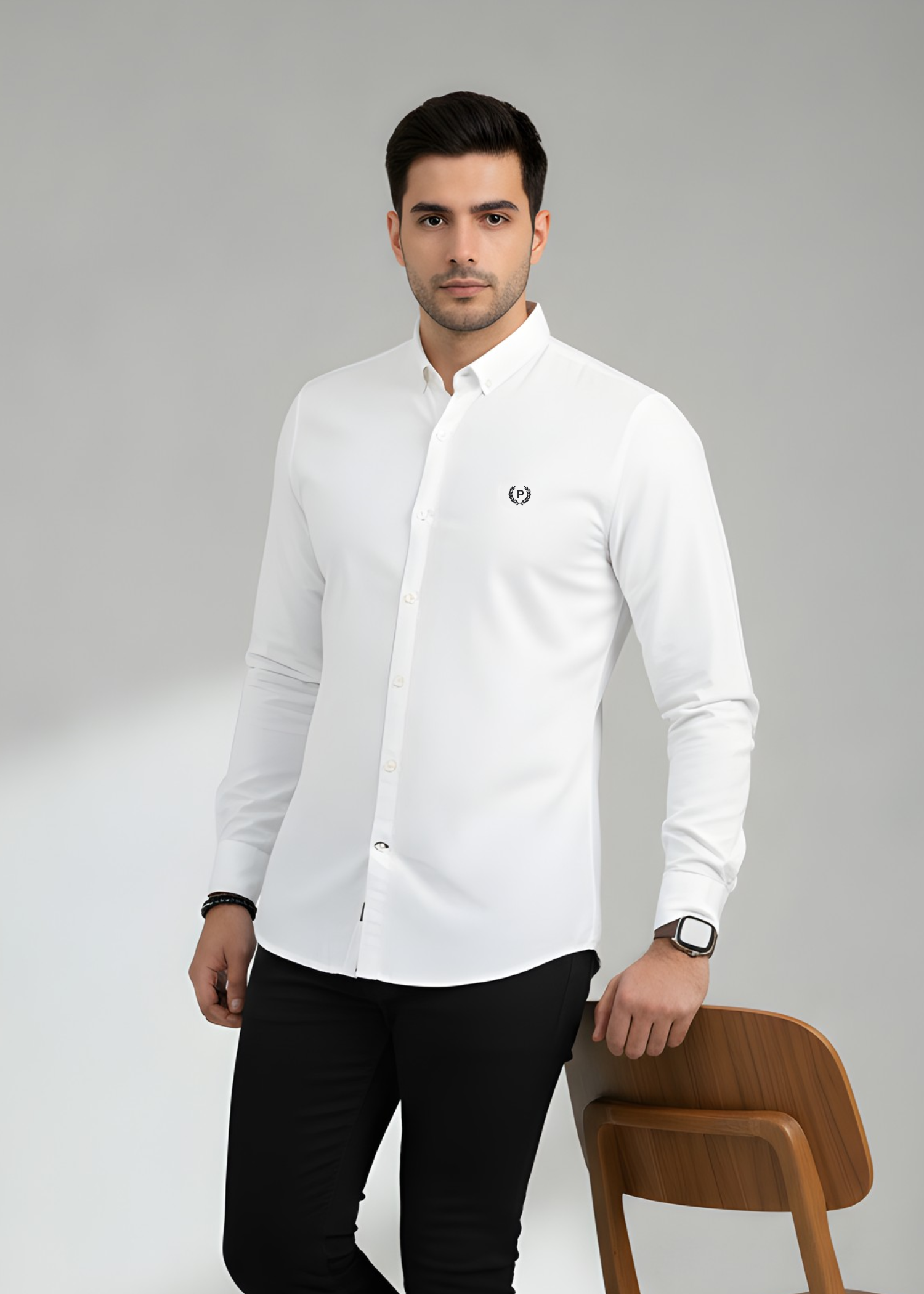 cotton Casual Shirt in White by Pinstripe