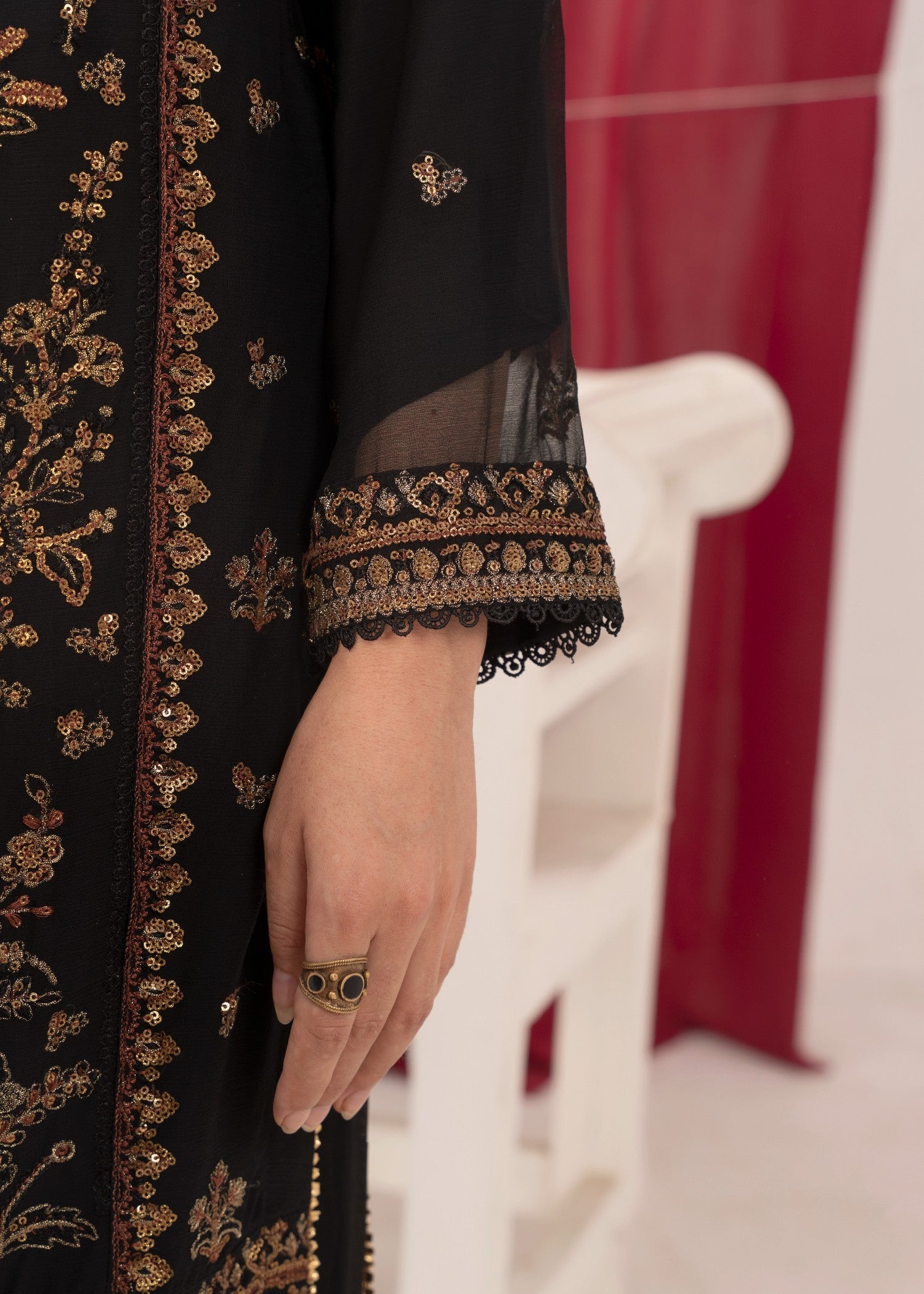 chiffon Sharara in Taupe black