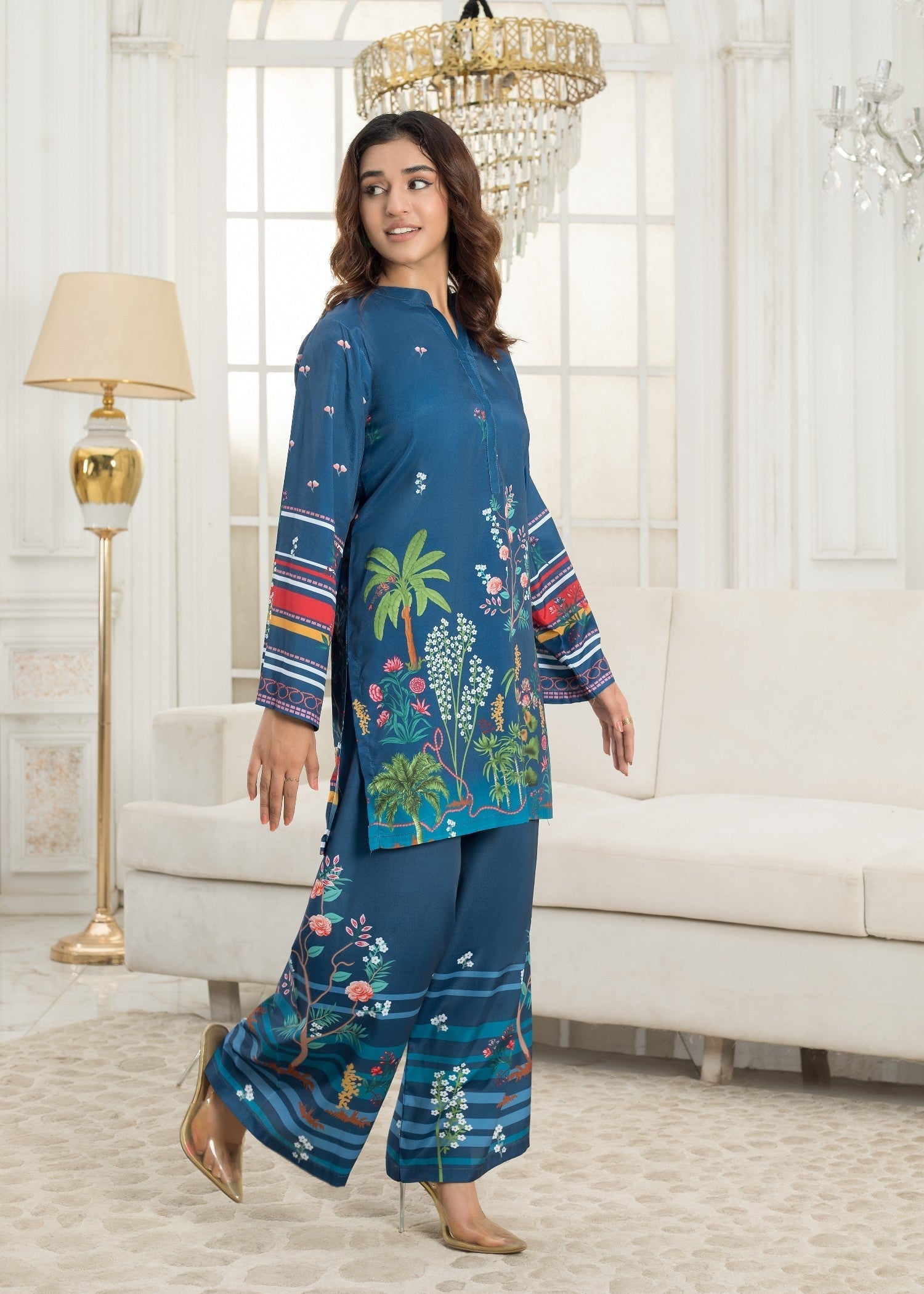 polyester crepe Co Ord Sets in Steel blue