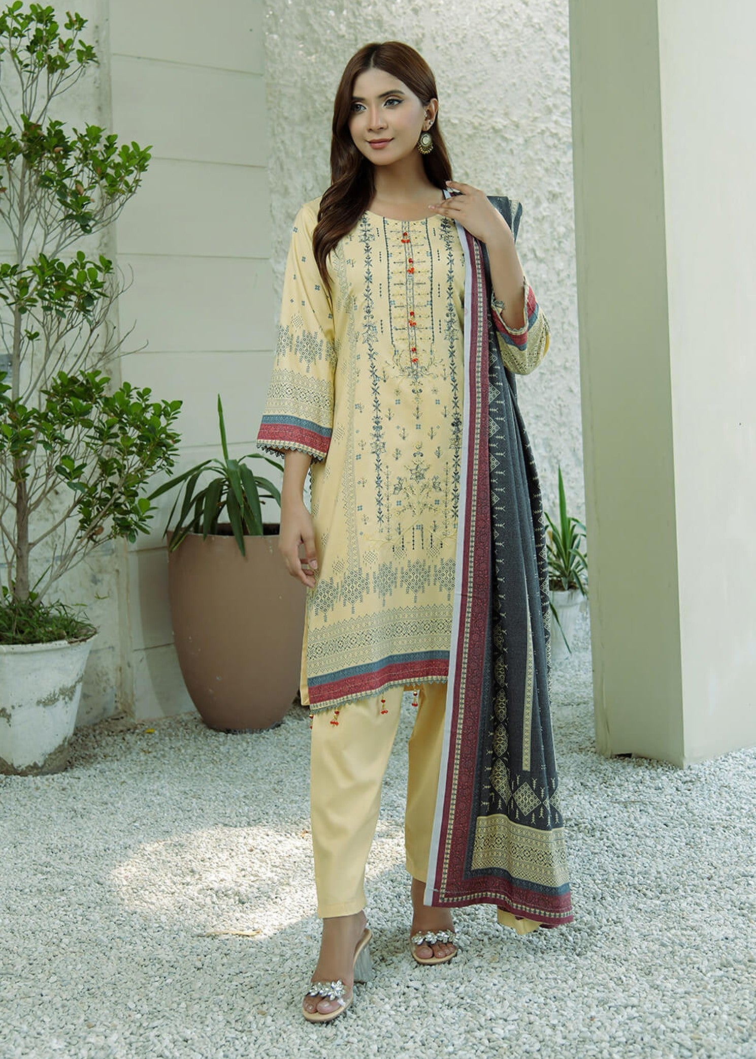 dhanak Unstitched in Yellow