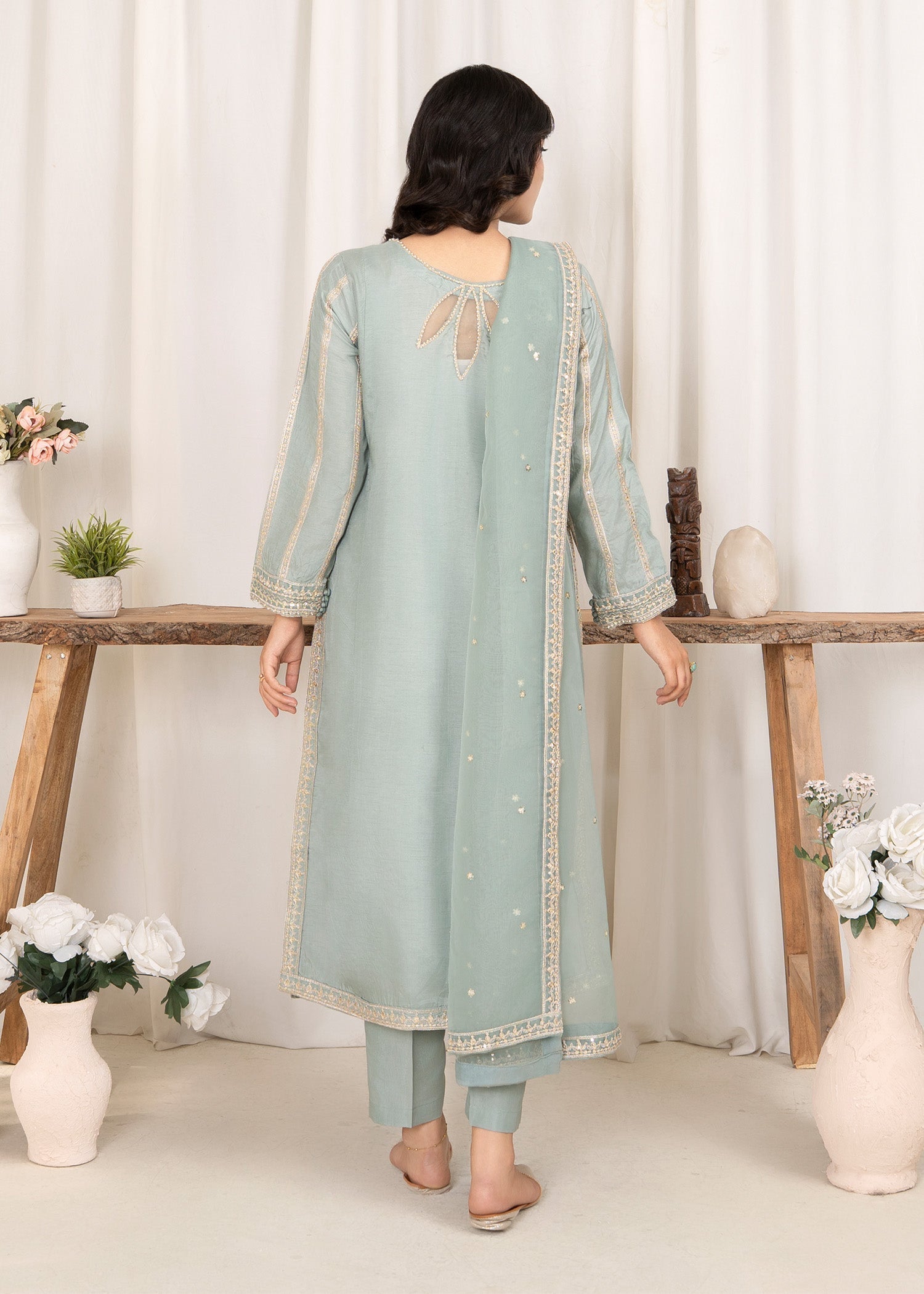 raw silk Kurta Set in Pastel green