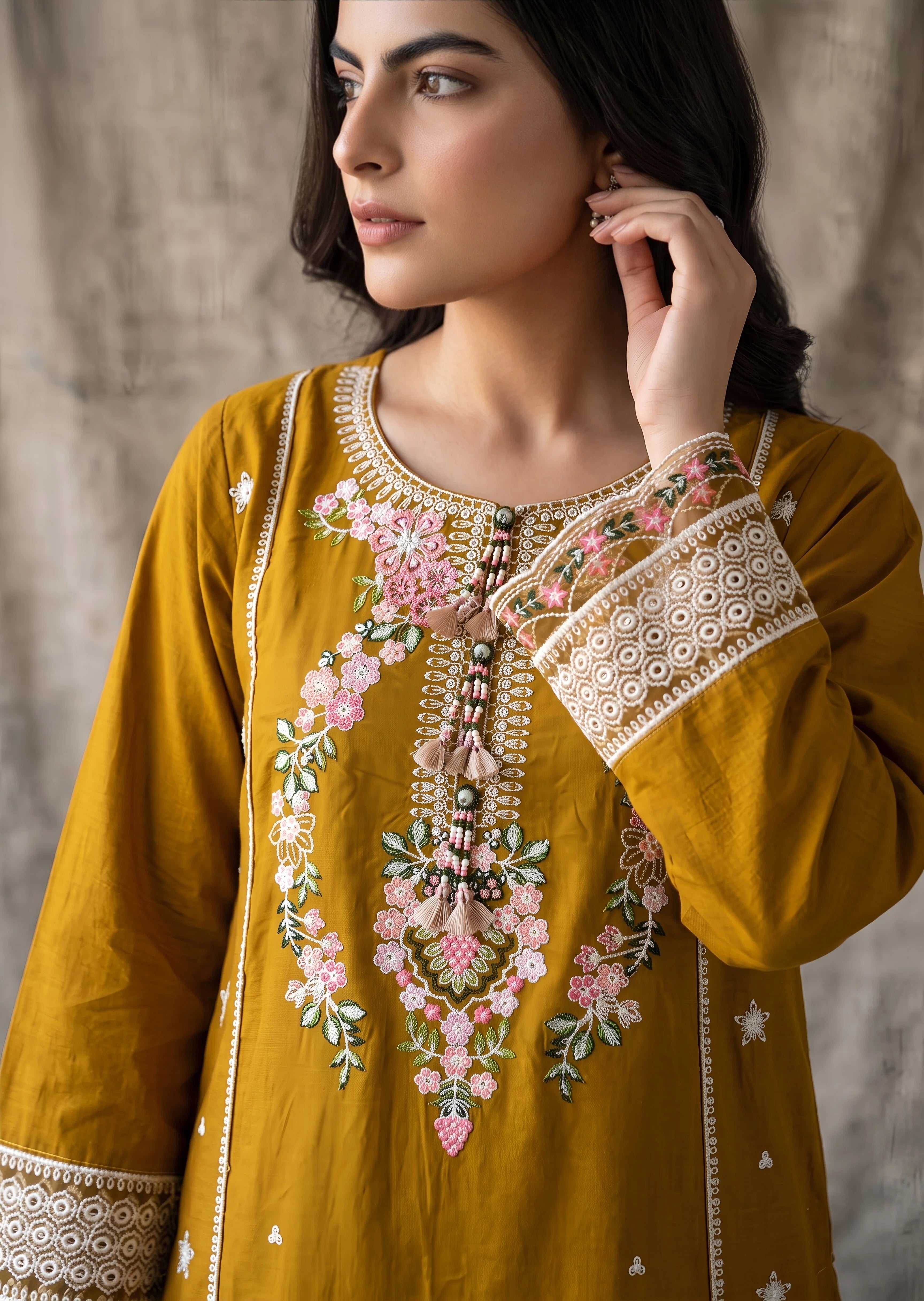 cotton linen Kurta Set in Saffron