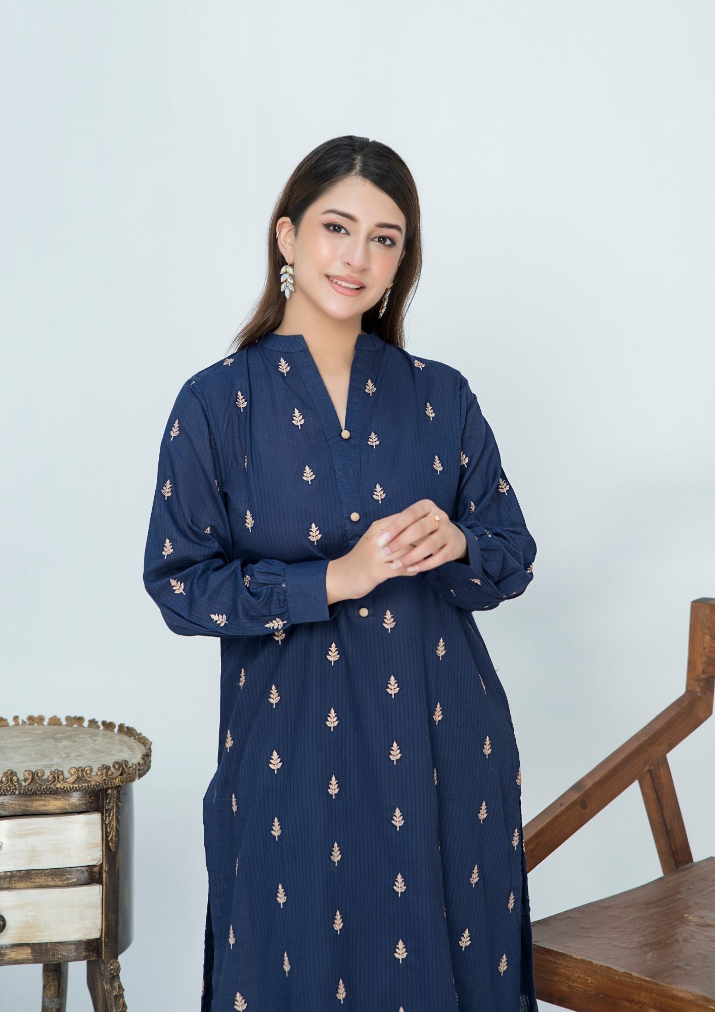 lawn cotton Kurta Set in Prussian blue