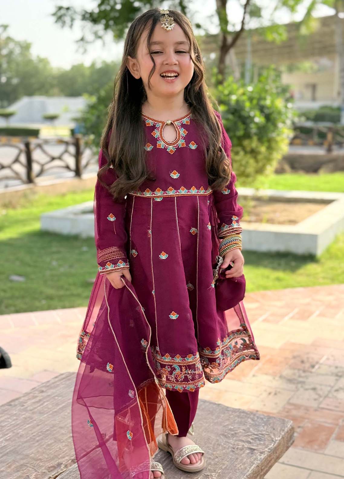 organza Pishwas in Magenta