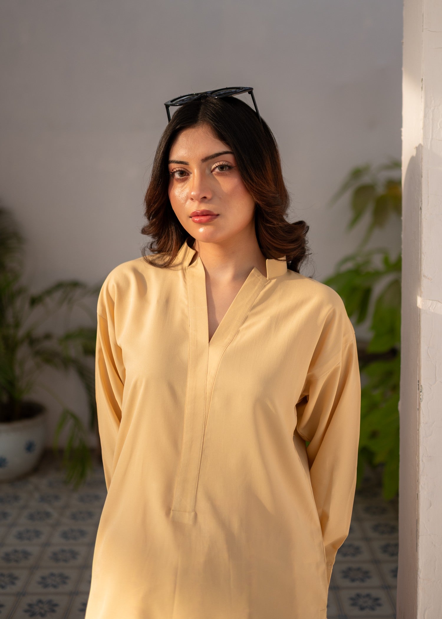polyester crepe Skirt in Pale yellow