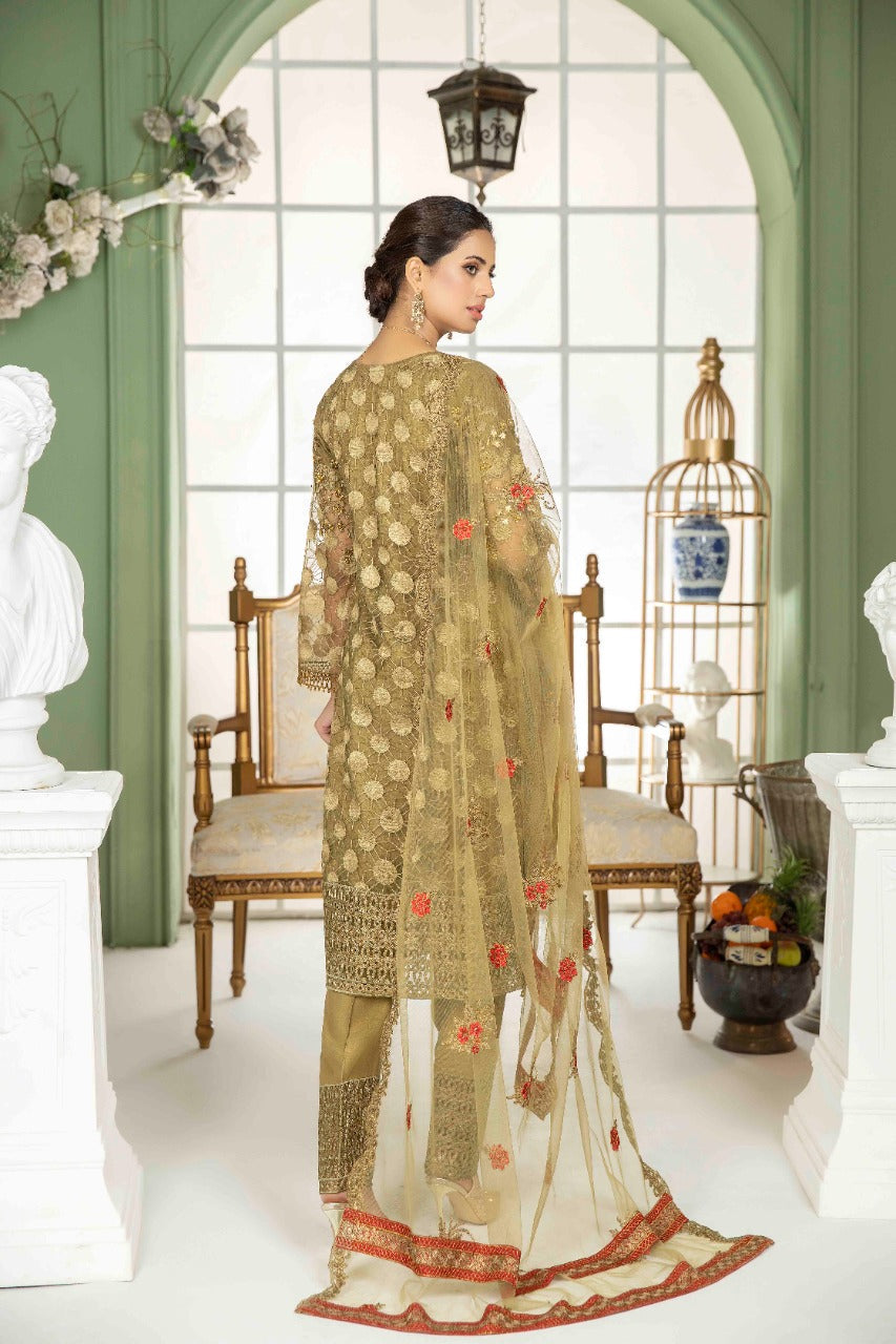 net Kurta Set in Olive green