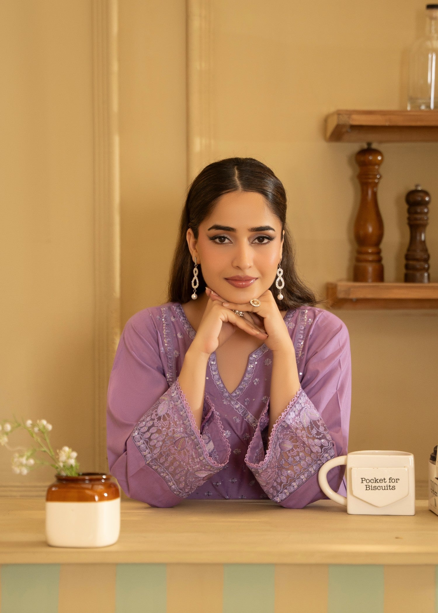 lawn cotton Angrakha in Lilac