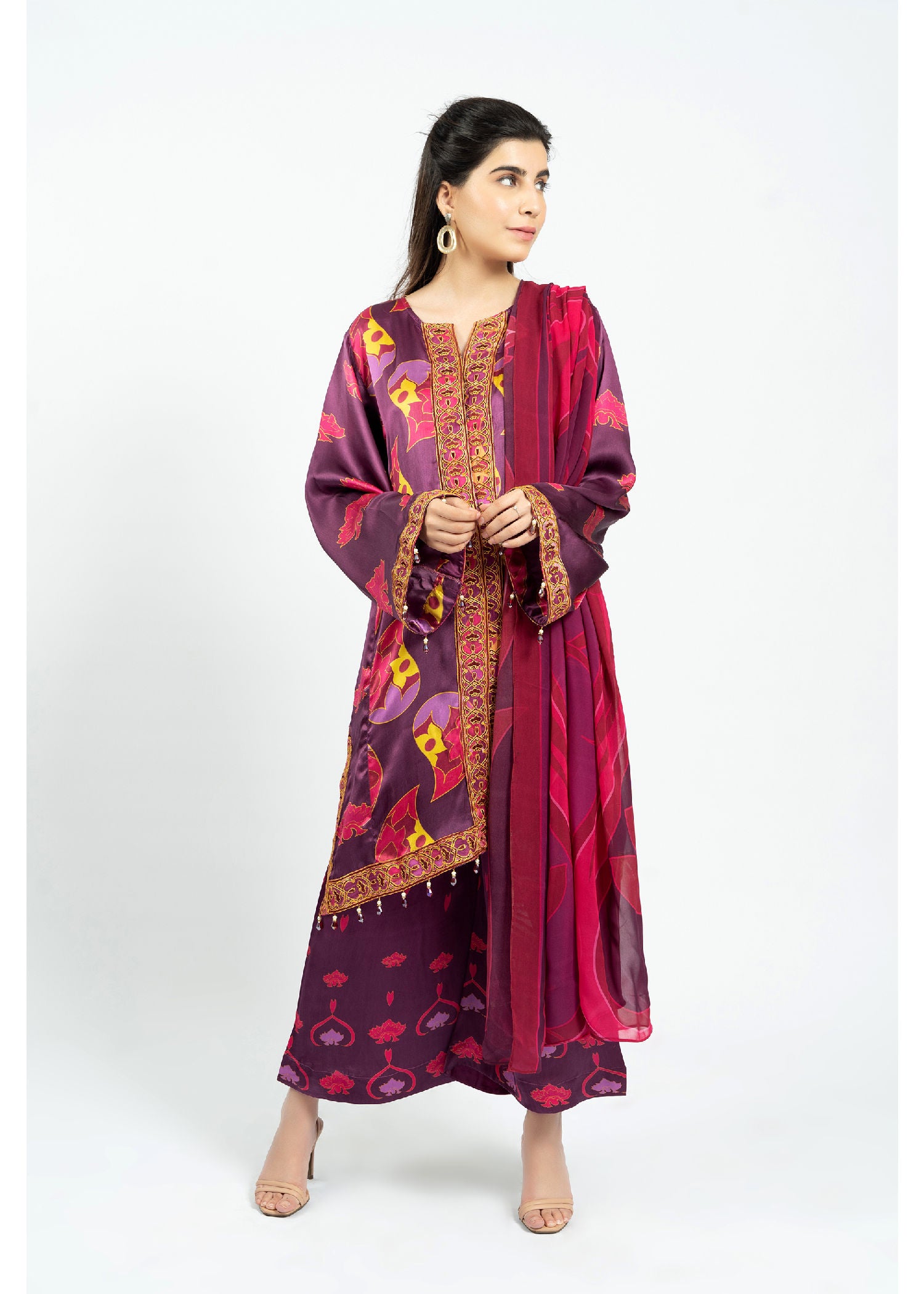 silk Kurta Set in Purple