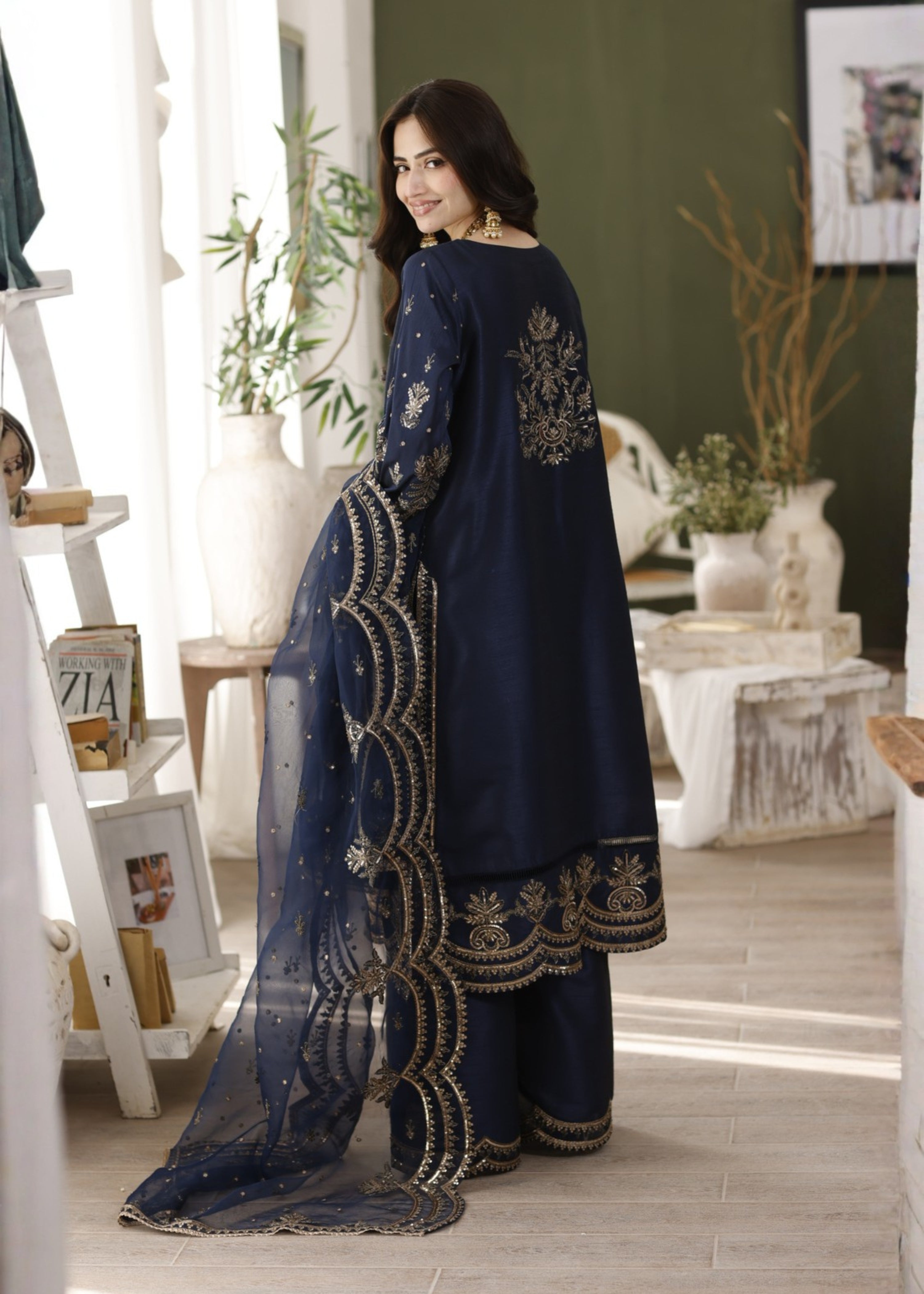 raw silk Kurta Set in Navy blue