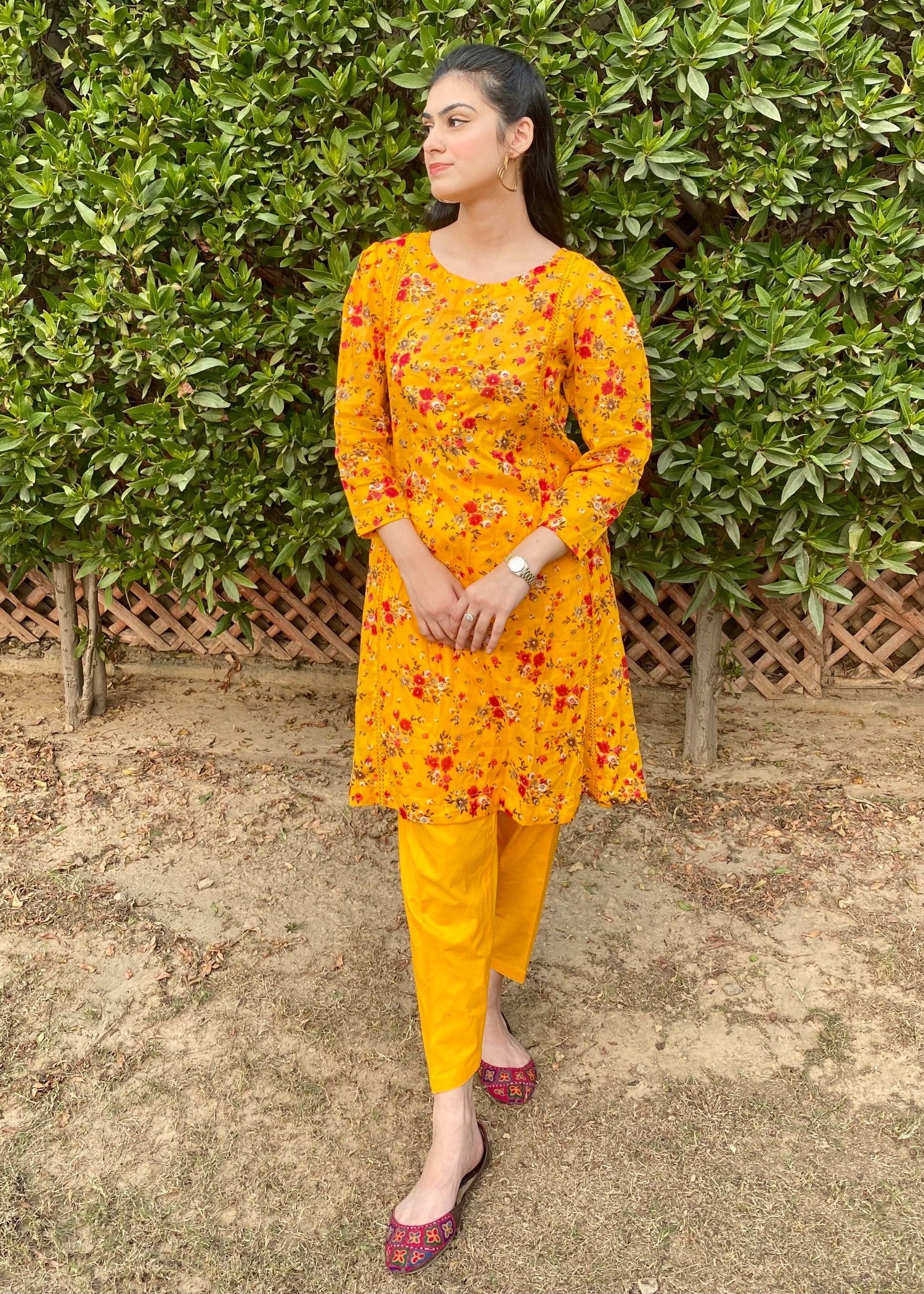 lawn Short Frock in Saffron