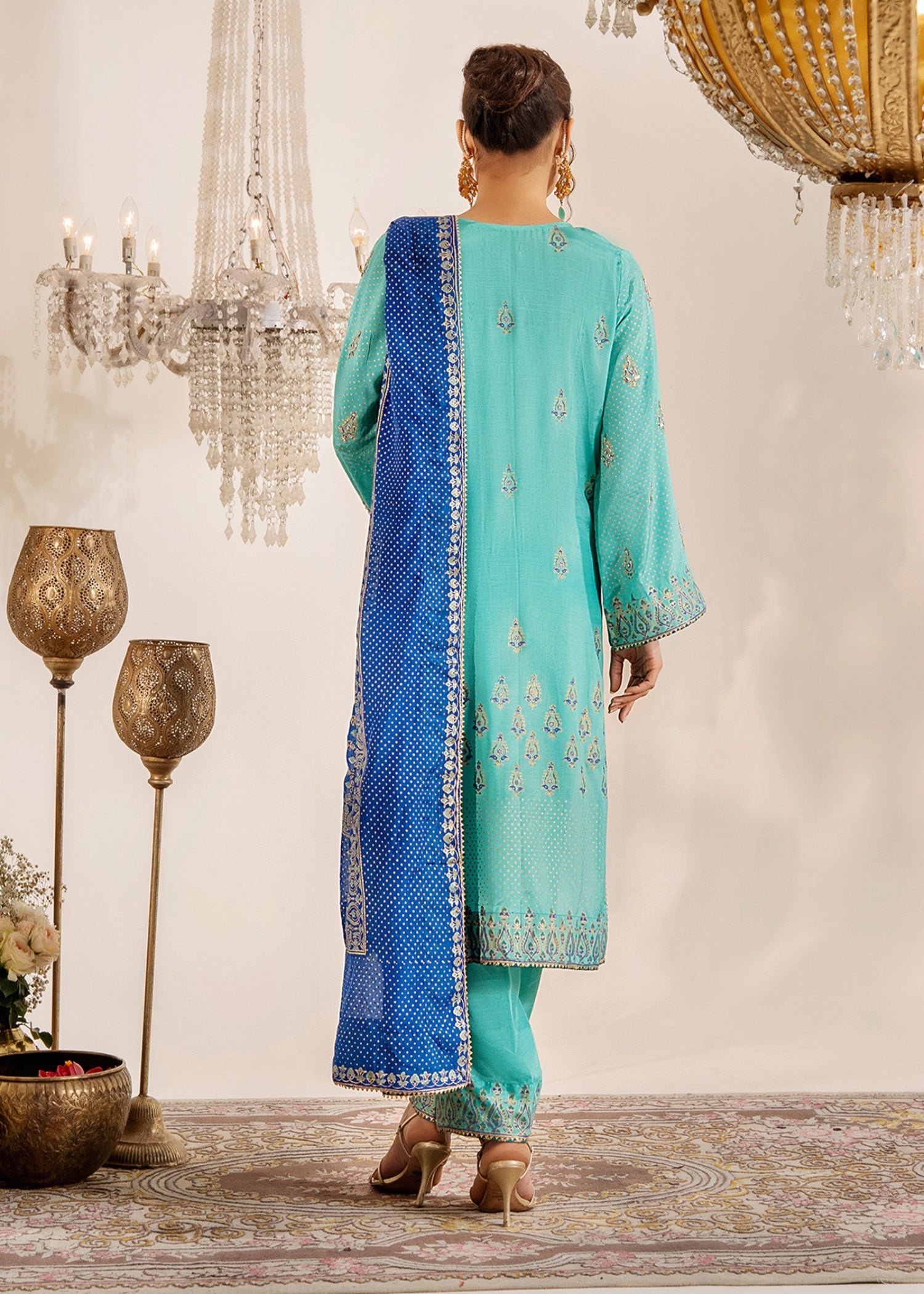 raw silk Unstitched in Turquoise