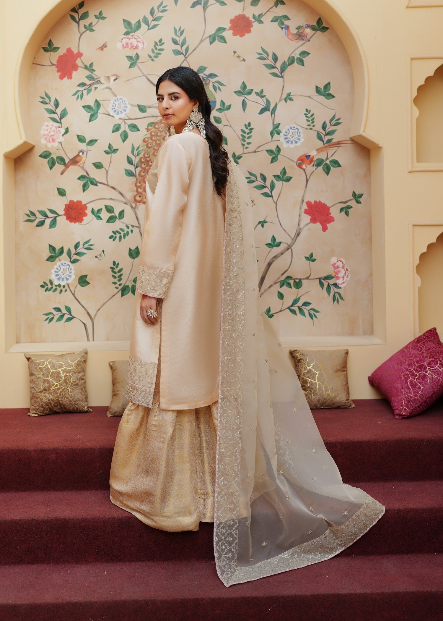 silk Gharara in Ivory
