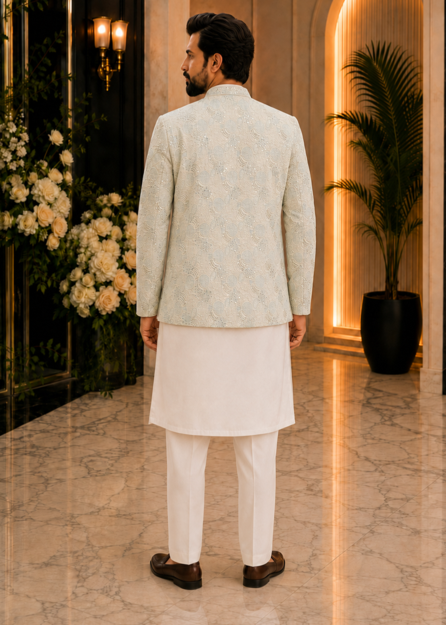 jamawar Prince Coat in Aquamarine
