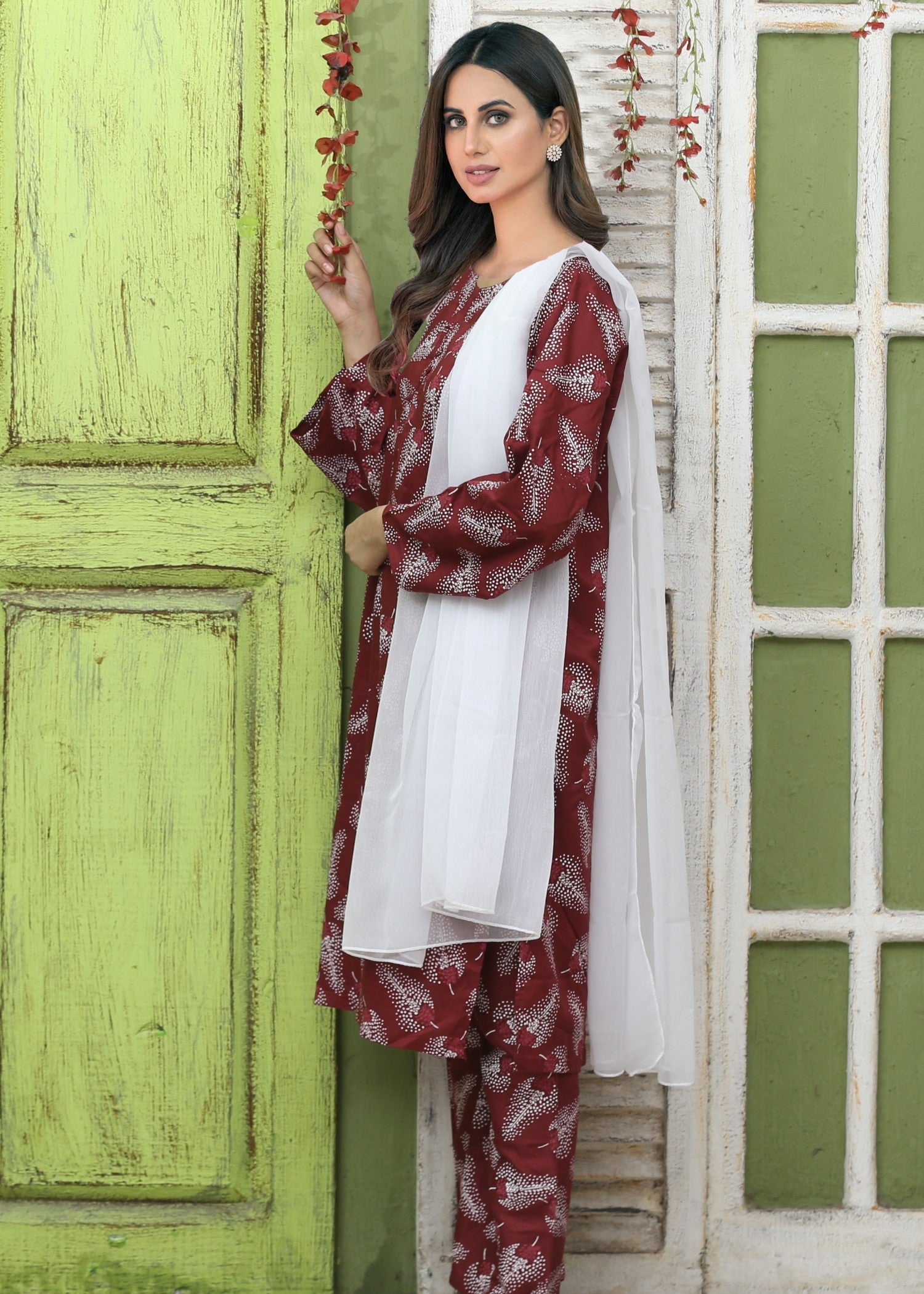 linen Kurta Set in Berry red