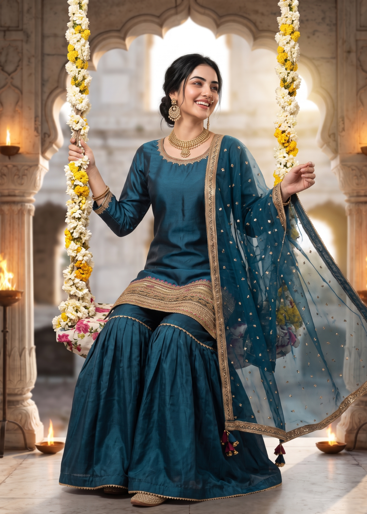 kattan silk Gharara in Teal