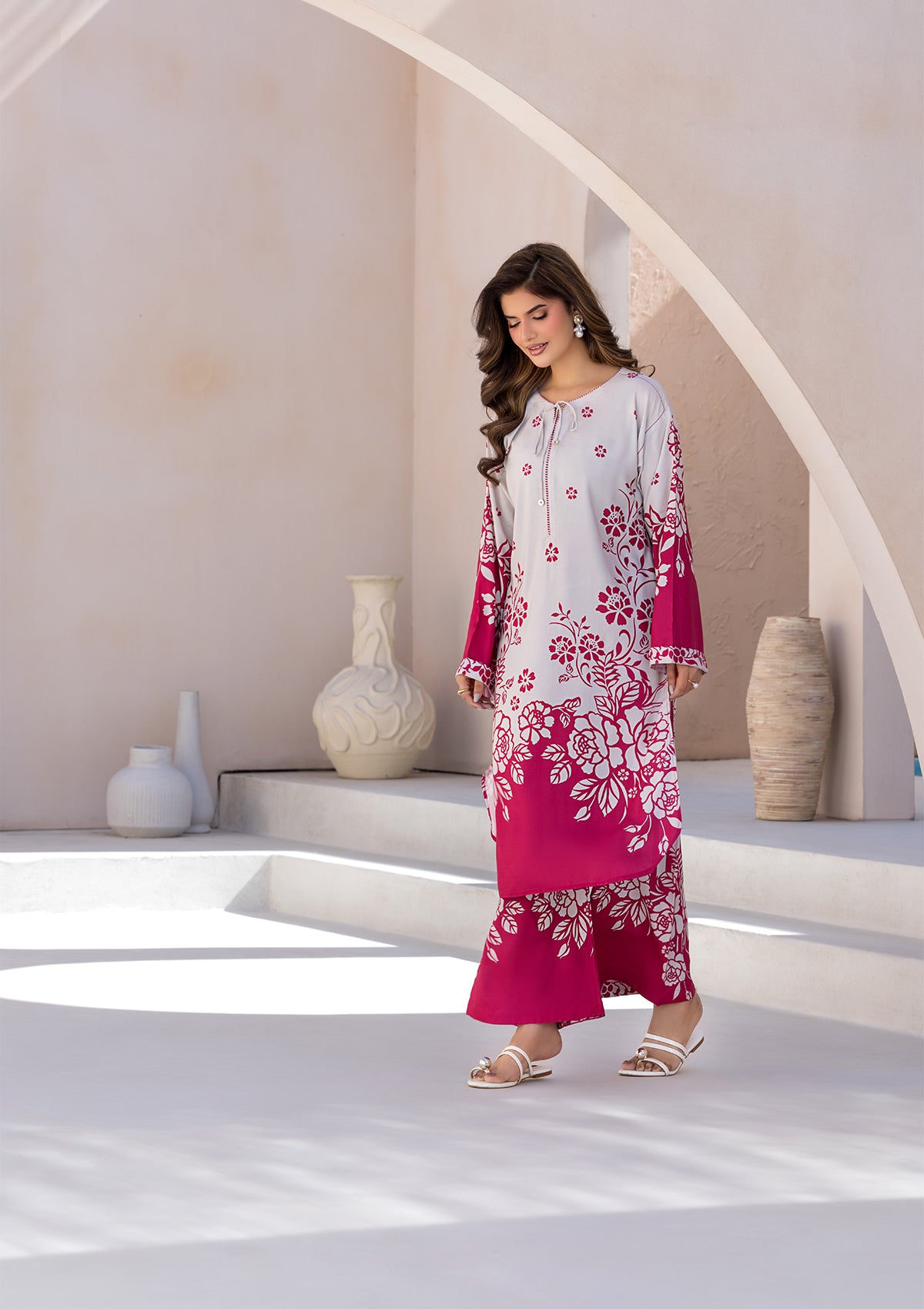 lawn Kurta Set in Beige