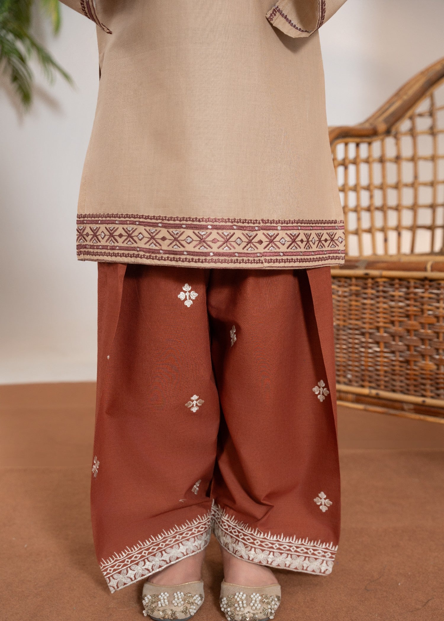 cotton Kurta Set in Sand brown