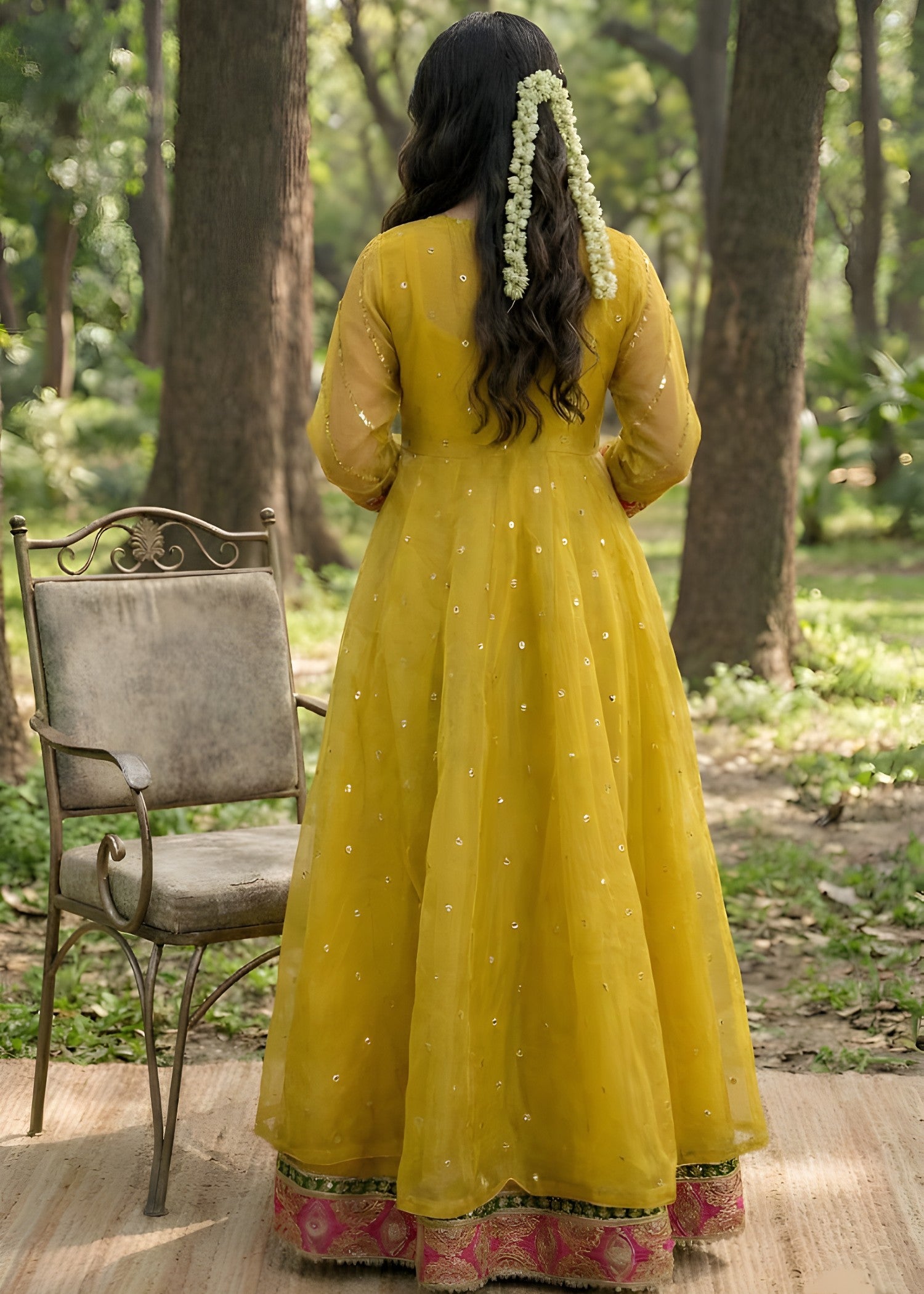 organza Lehenga in Mustard