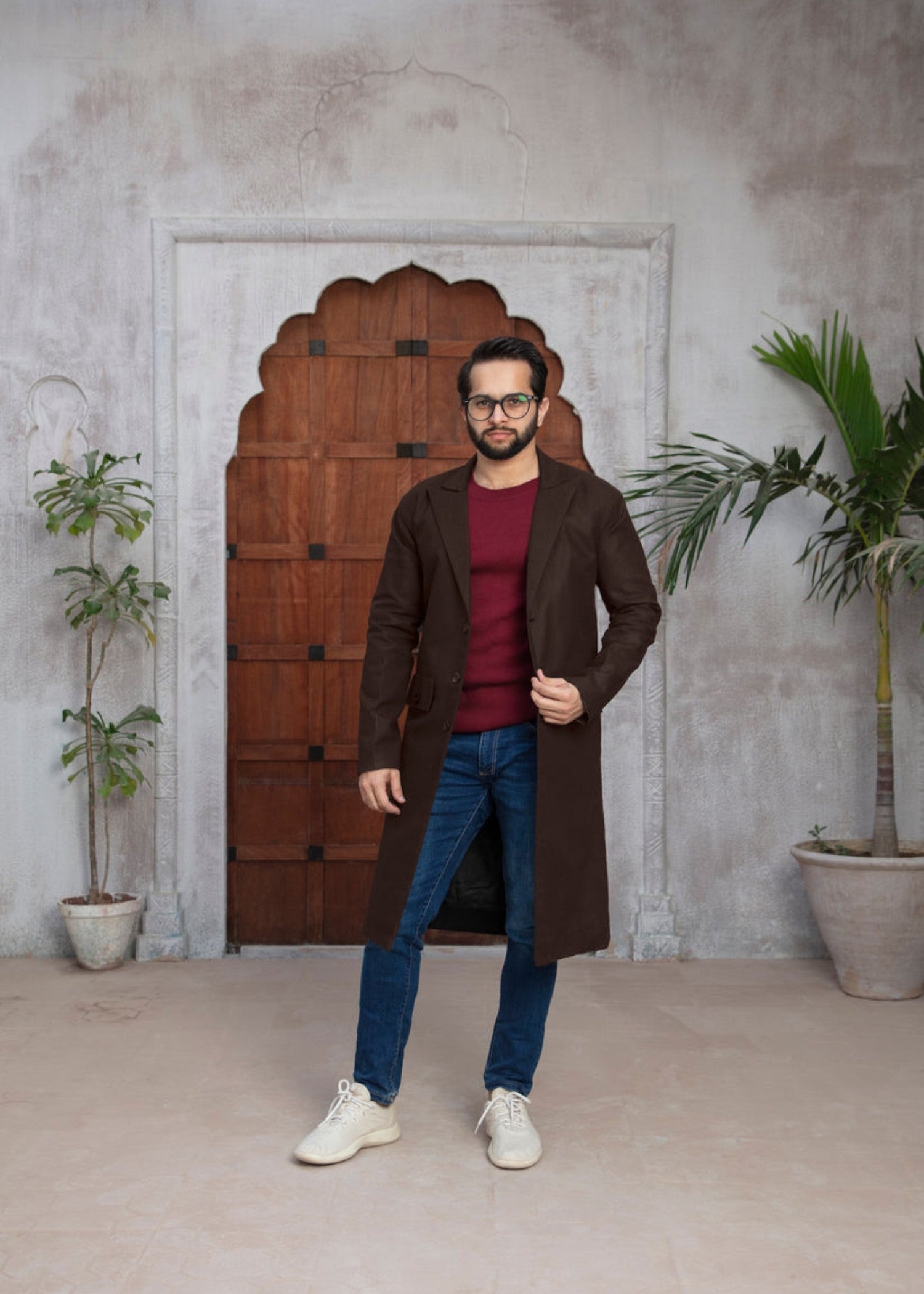 twill khaddar Coat in Mocha brown