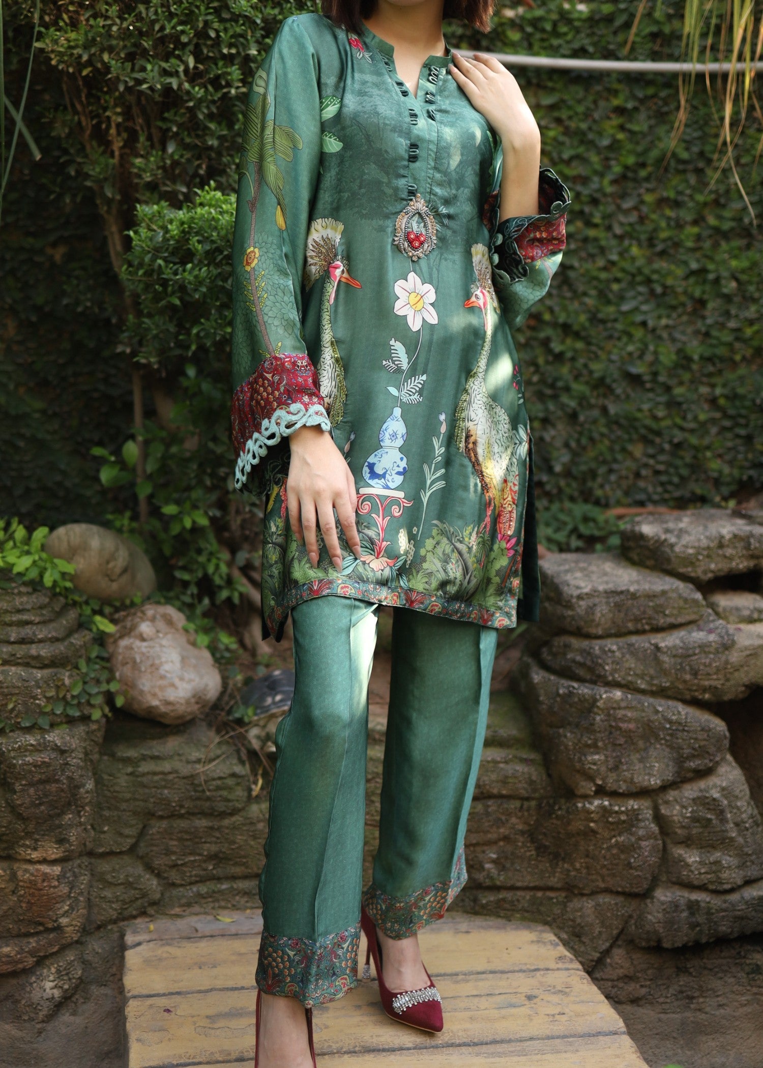 silk Co Ord Sets in Forest green