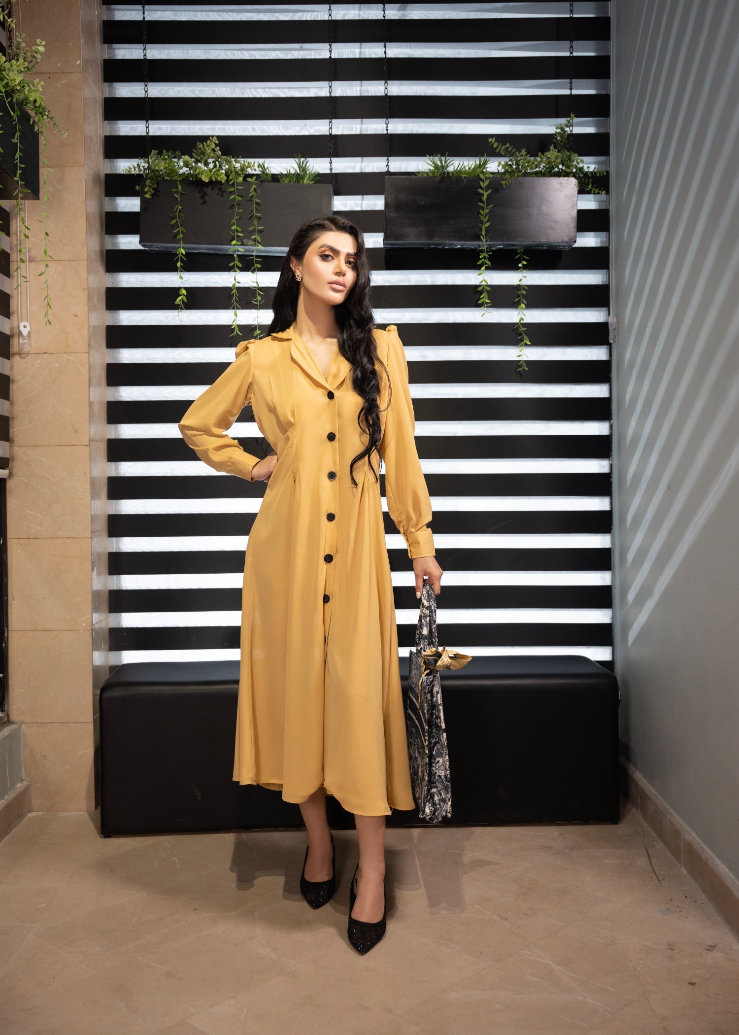 crepe georgette Dress in Butter