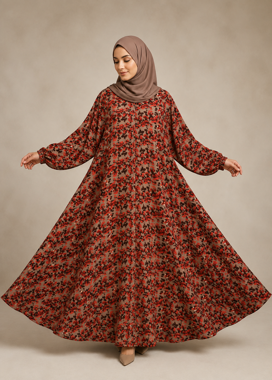 crepe georgette Abaya in Warm grey